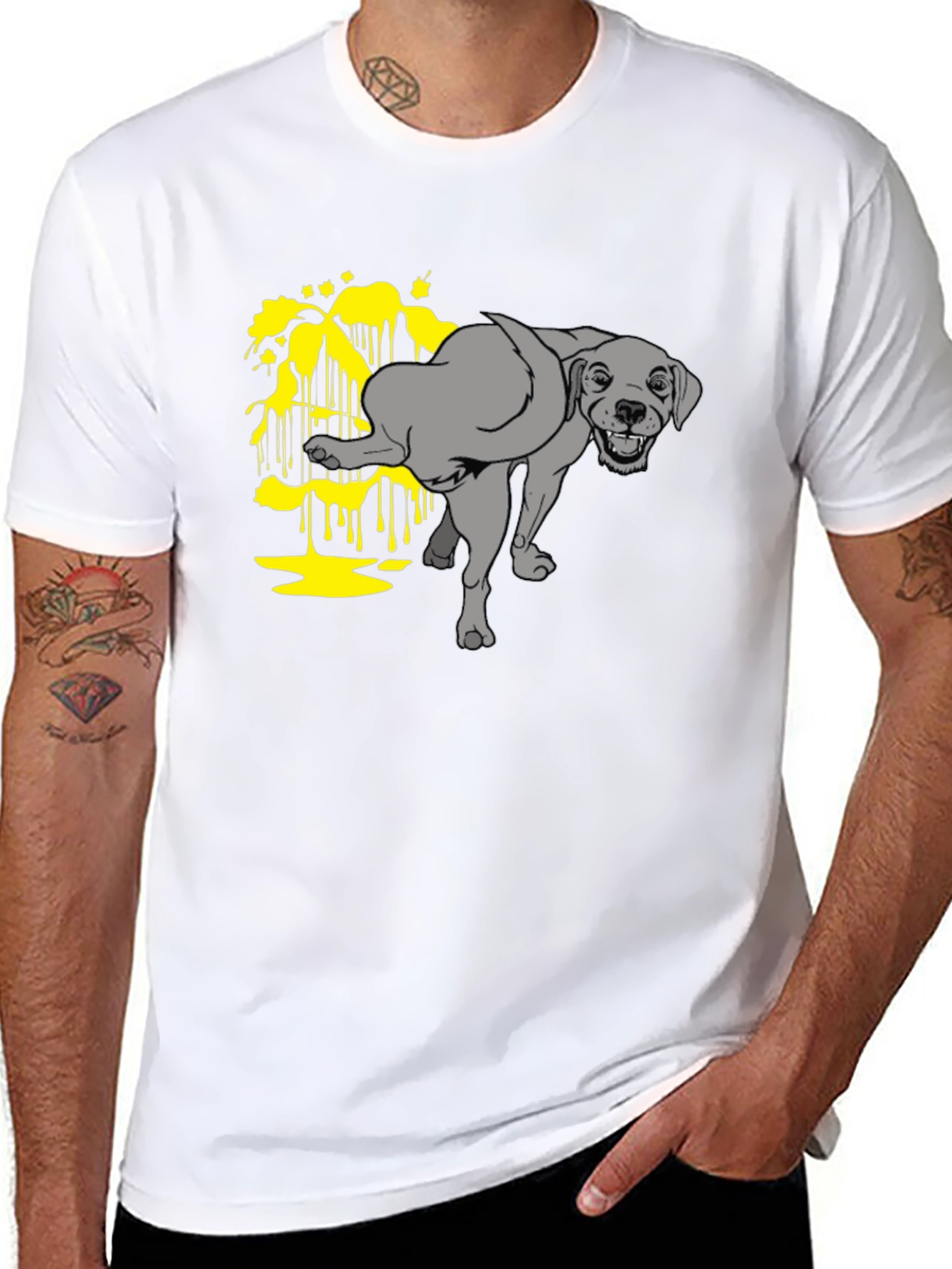 Black Funny Dog Peeing Humor Graphic Black T-Shirt view 8