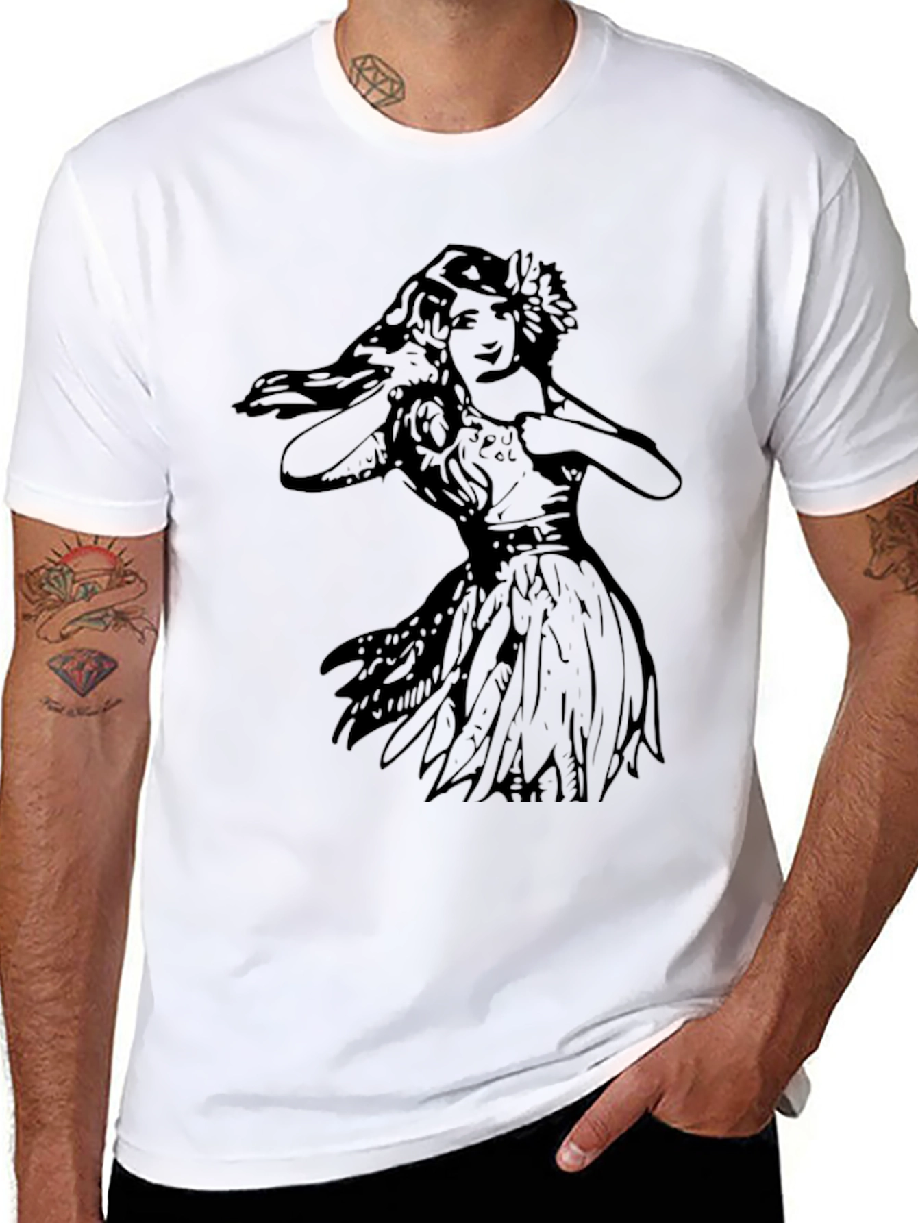 Black Vintage Hula Girl Graphic Tee view 8