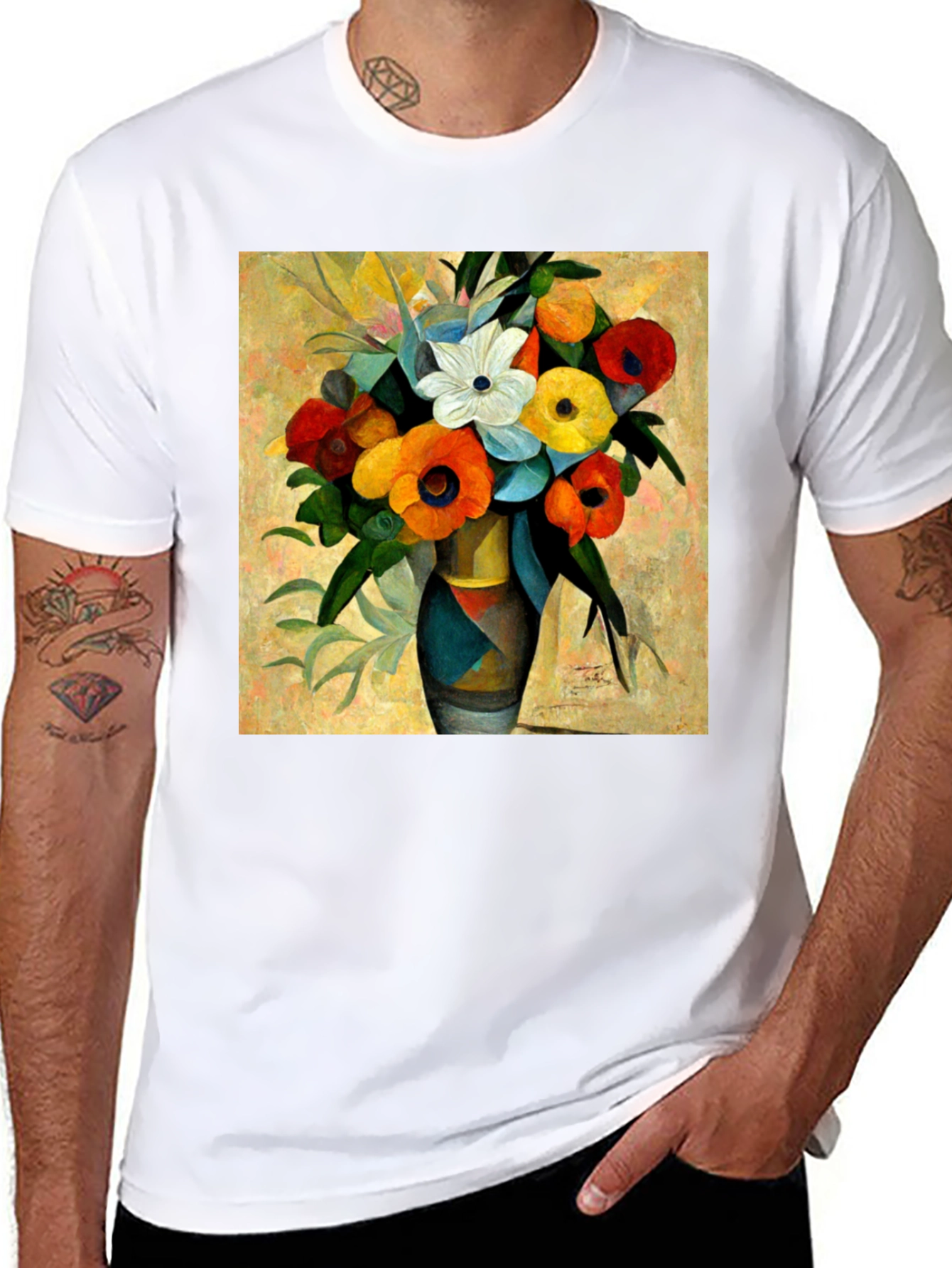 Black Floral Vase Print Black T-Shirt view 8