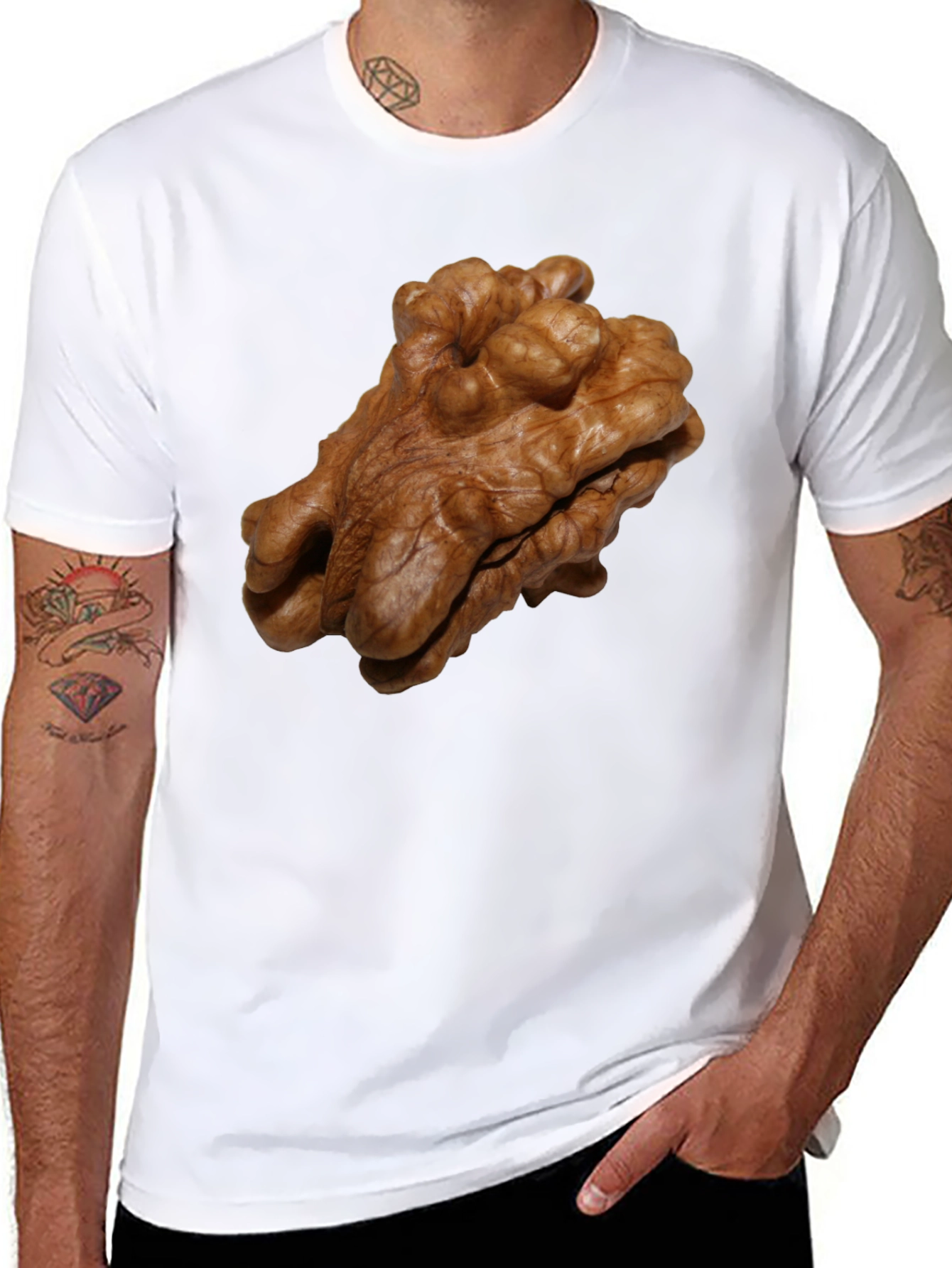 Black Walnut Print Black T-Shirt - Unique Nut Design view 8