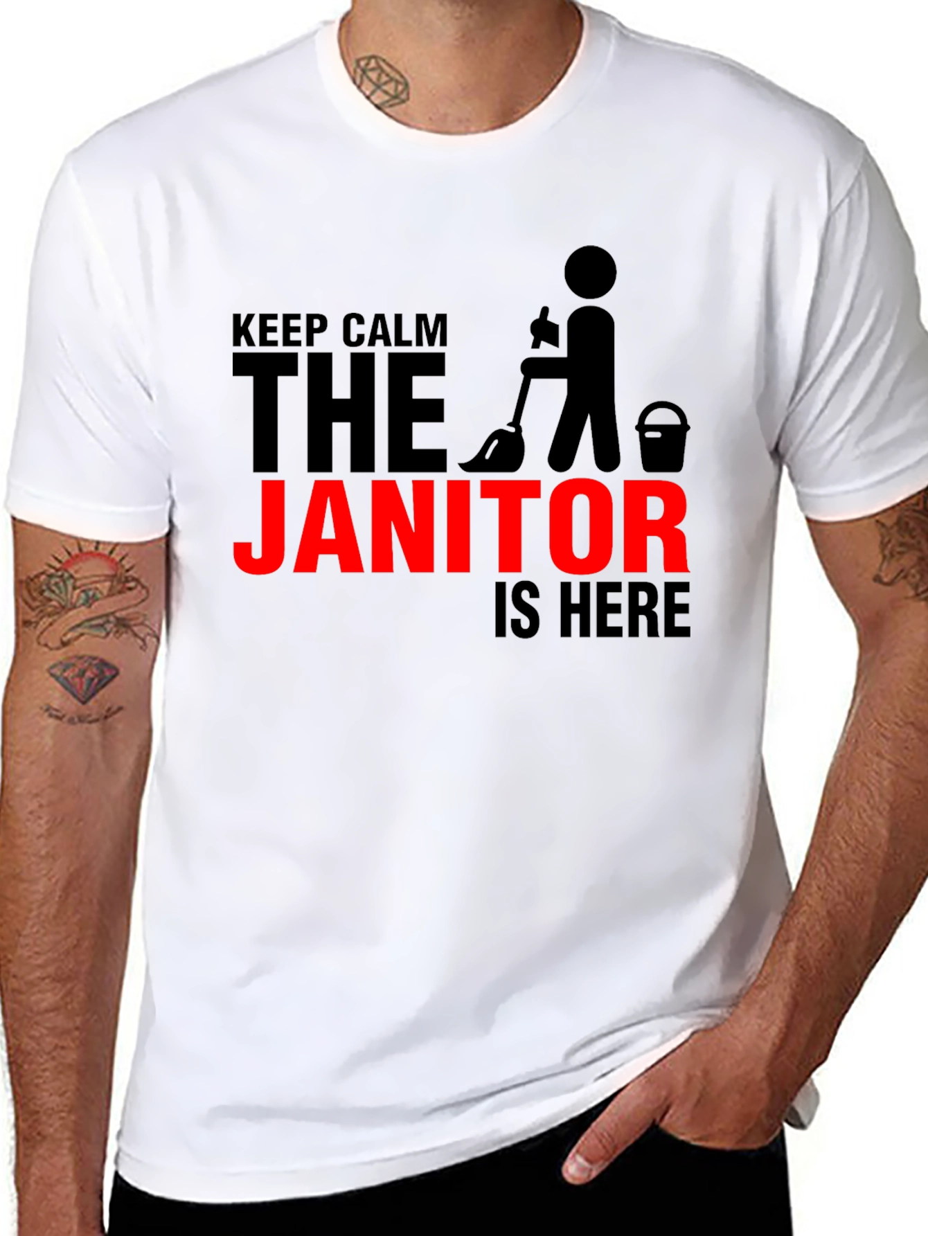 Black Keep Calm Janitor T-Shirt - Funny Cleaning Crew Tee view 8