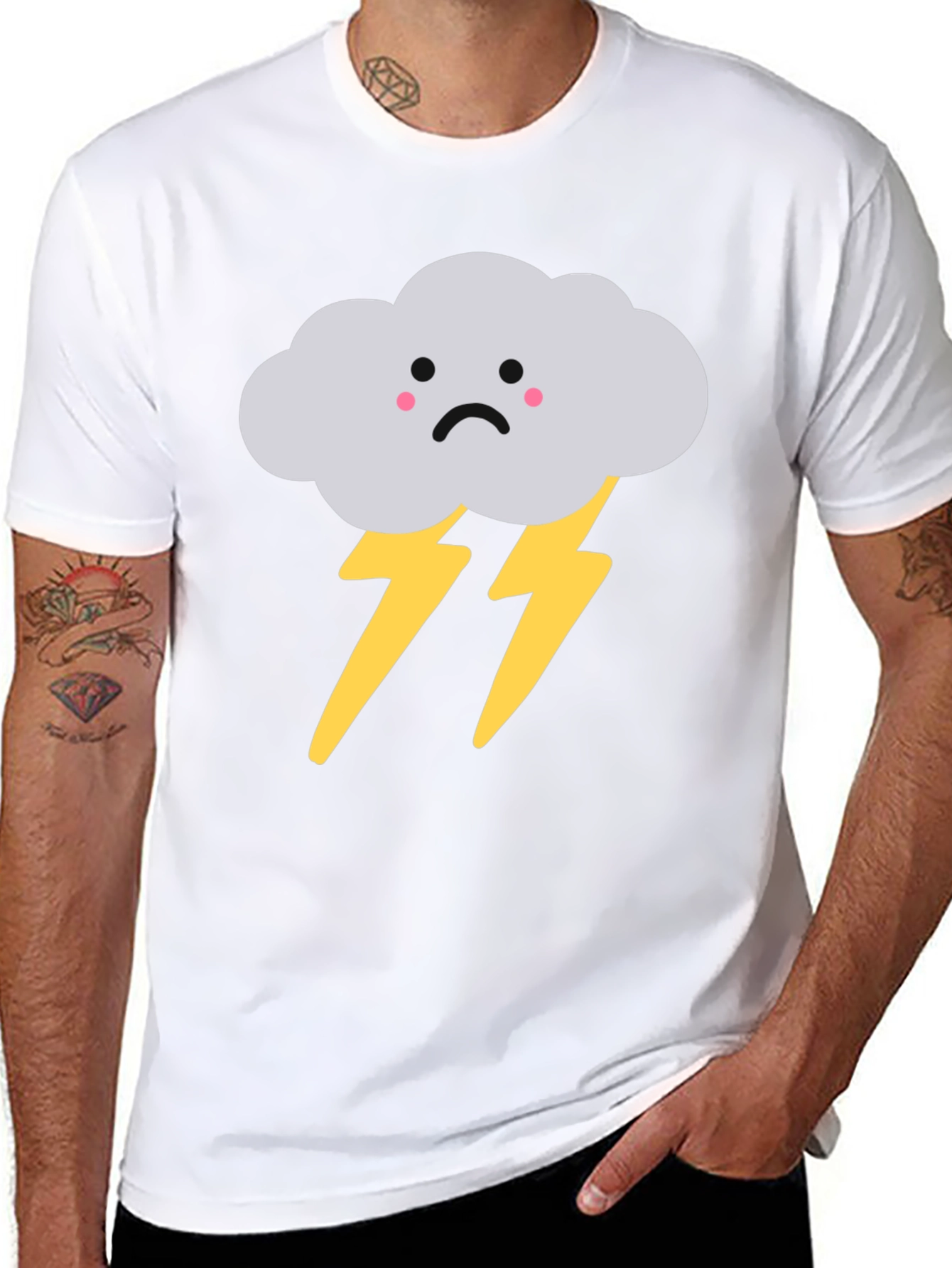Black Sad Cloud Lightning Bolt Graphic Tee - Black view 8