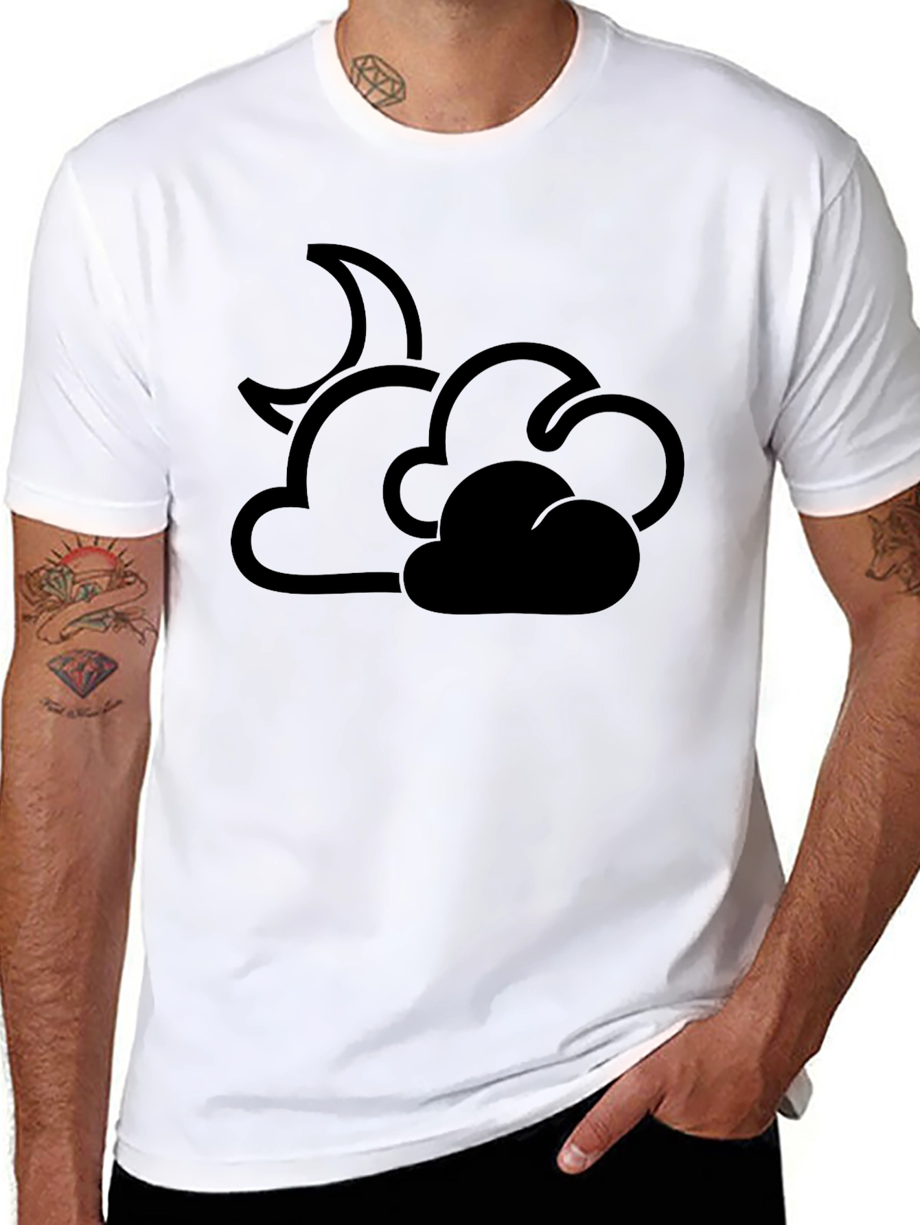 Black Cloud and Moon Graphic T-Shirt - Black view 8