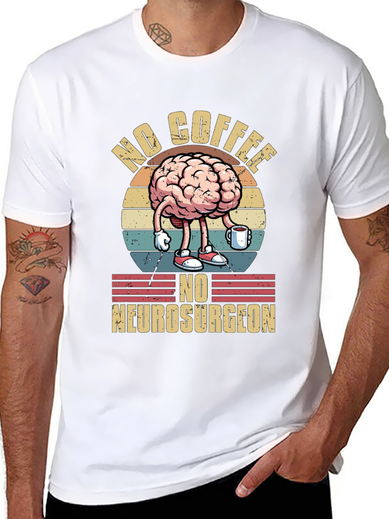 Black Funny Brain No Coffee No Neurosurgeon T-Shirt view 8