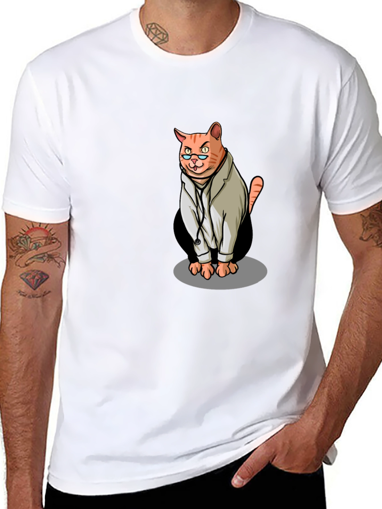 Black Doctor Cat Graphic Tee - Unisex Black T-Shirt view 8