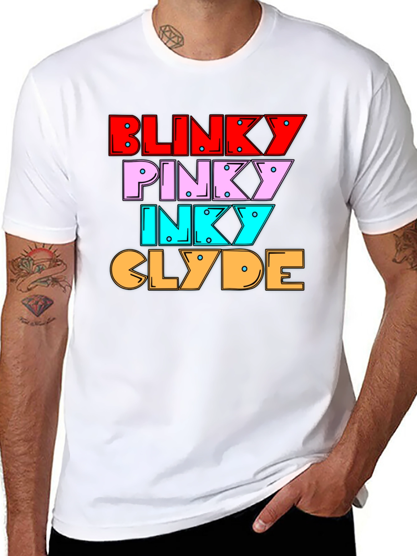 Black Retro Gaming Tee - Blinky, Pinky, Inky, Clyde Shirt view 8