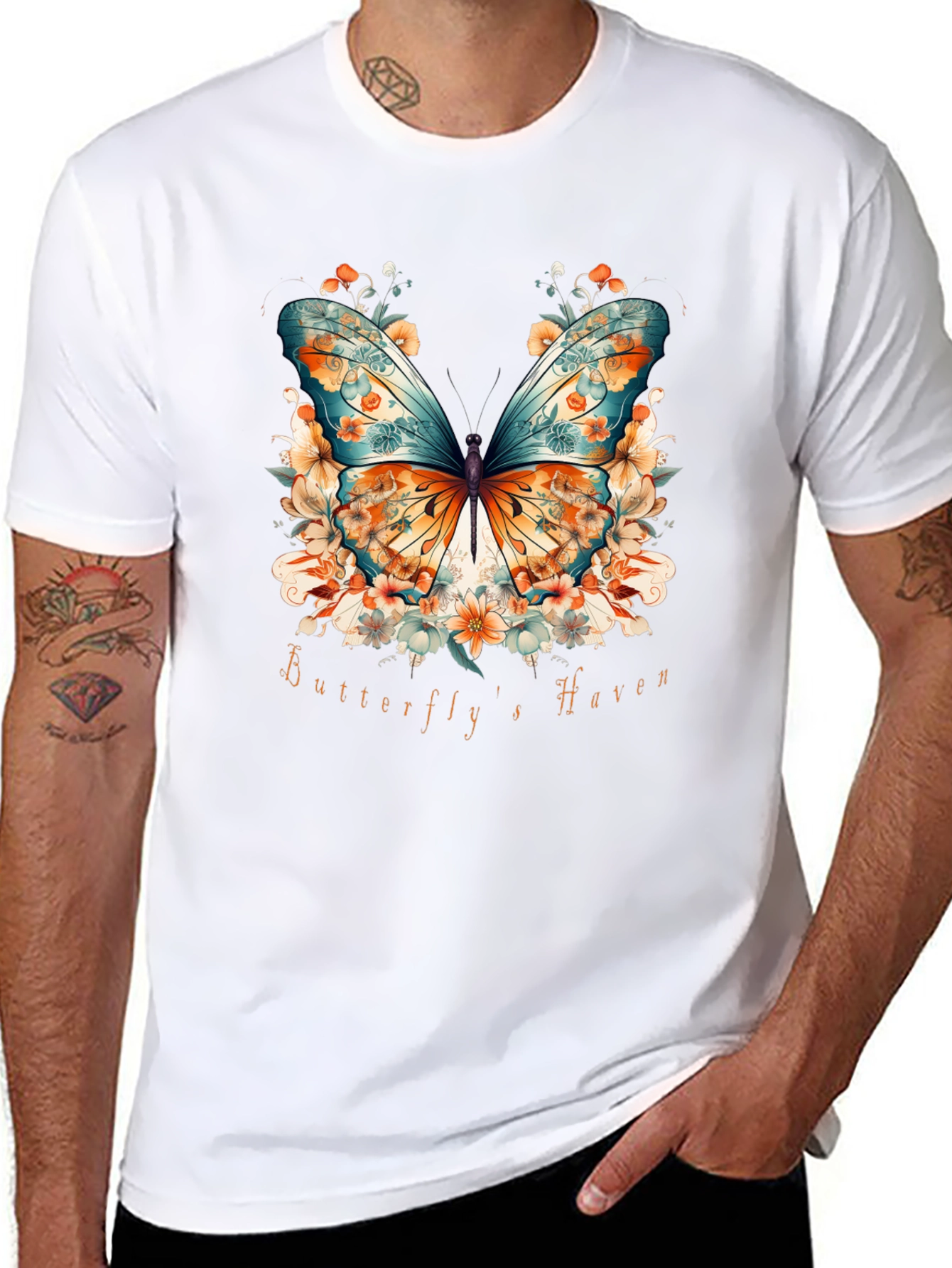 Black Butterfly Haven Graphic Tee - Stylish Nature Design view 8