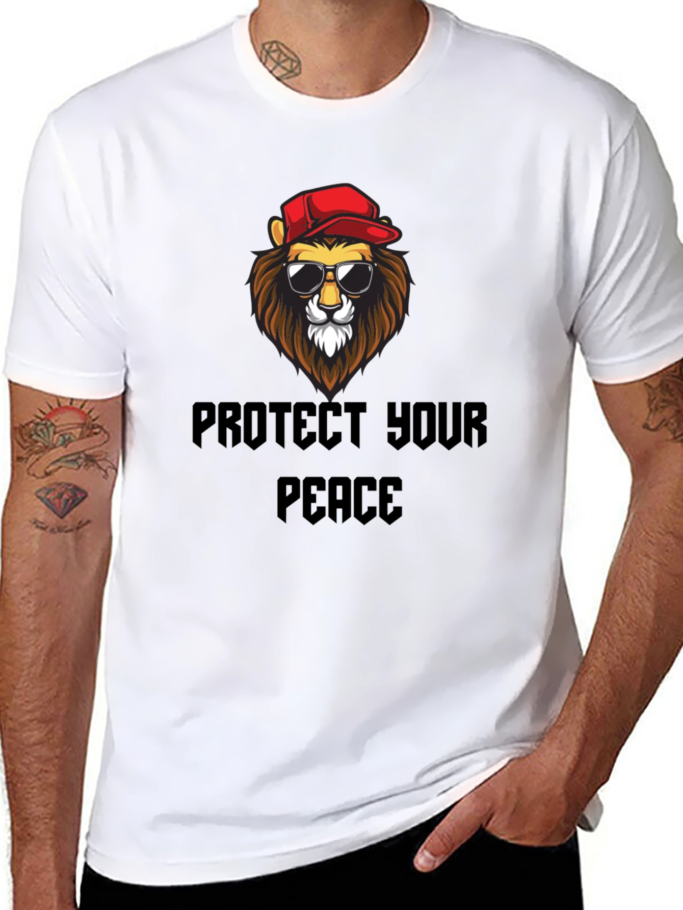 Black Protect Your Peace Lion Graphic Tee - Black view 8