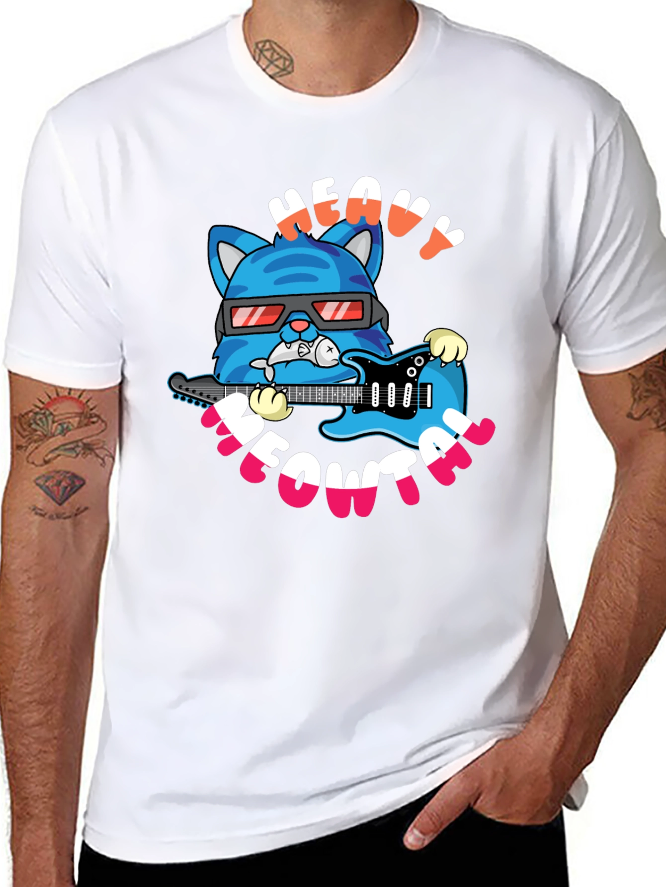 Black Heavy Meowtal Cat Graphic T-Shirt - Rock On! view 8