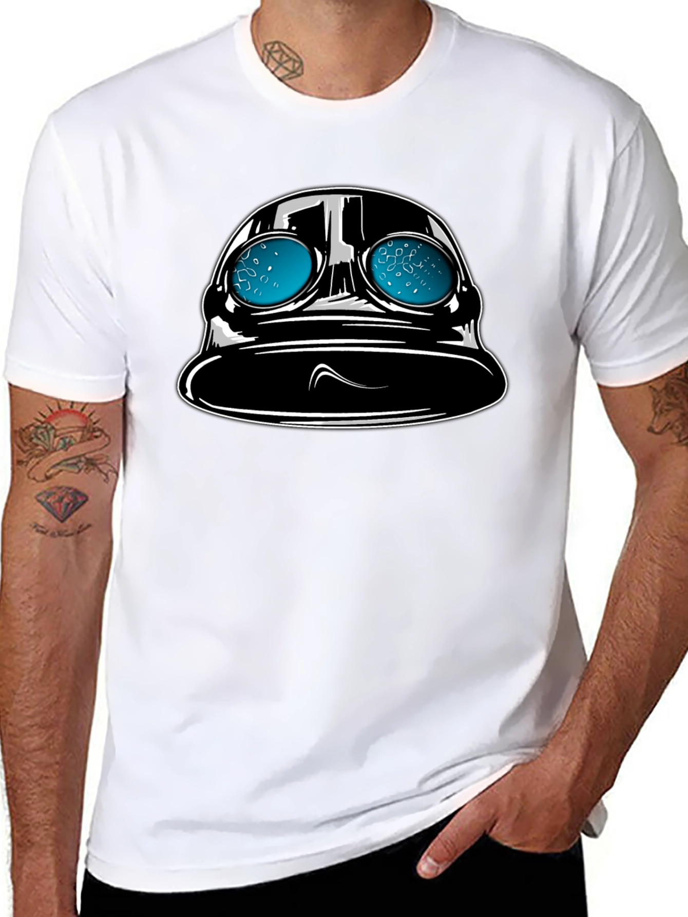 Black Vintage Style Diving Helmet Graphic T-Shirt - Black view 8