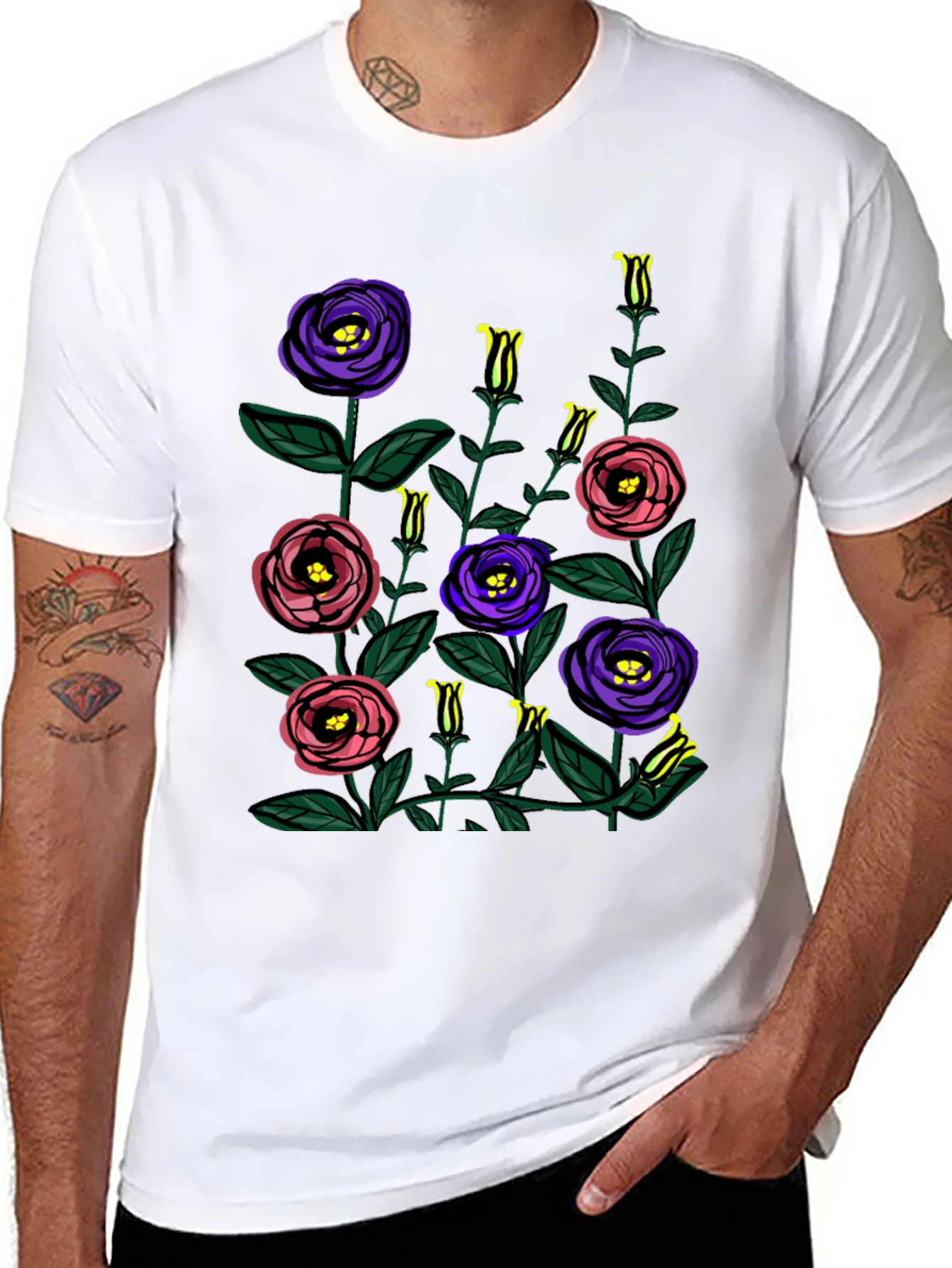 Black Floral Print Black T-Shirt view 8