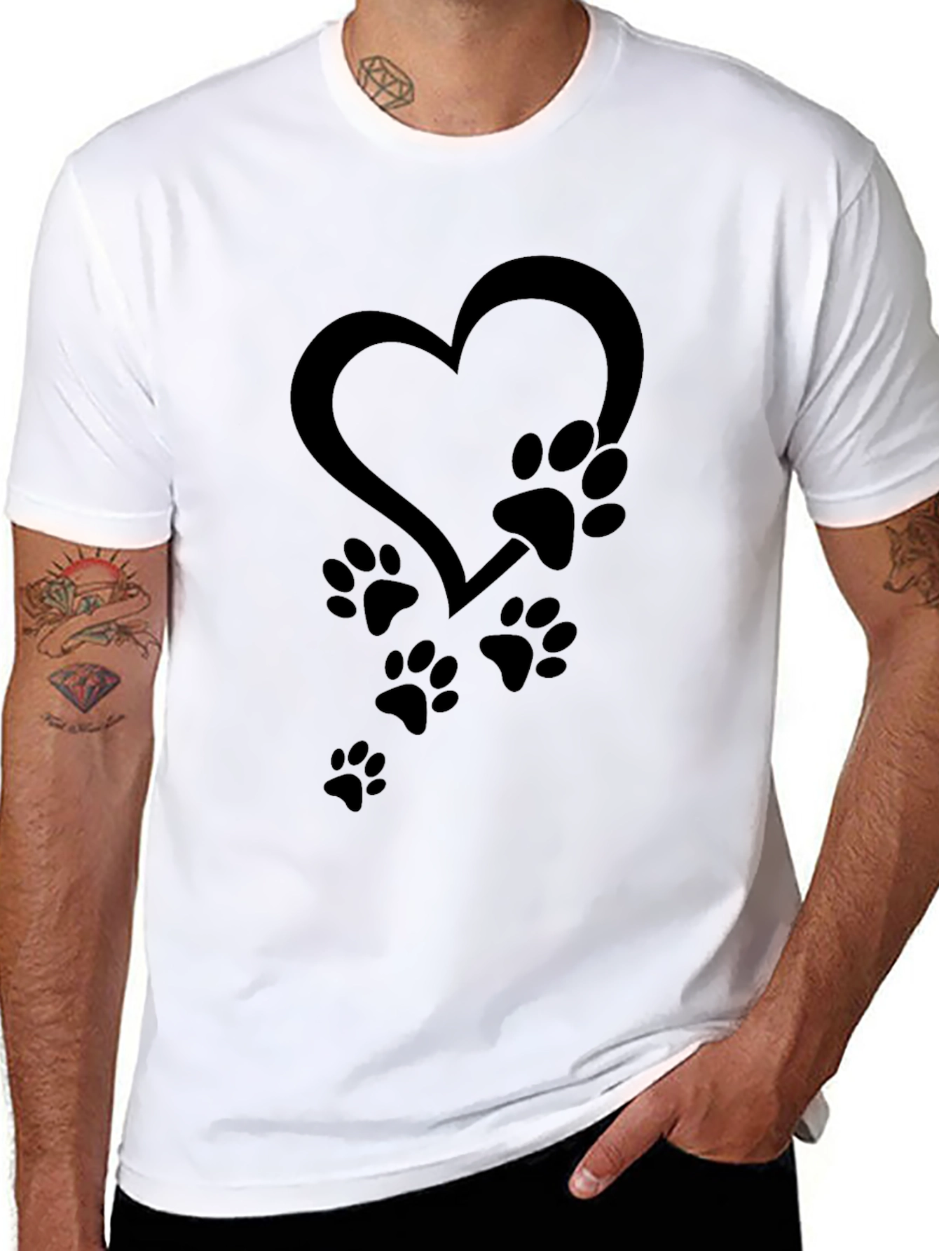 Black Heart Paw Print Graphic Tee - Unisex Black T-Shirt view 8
