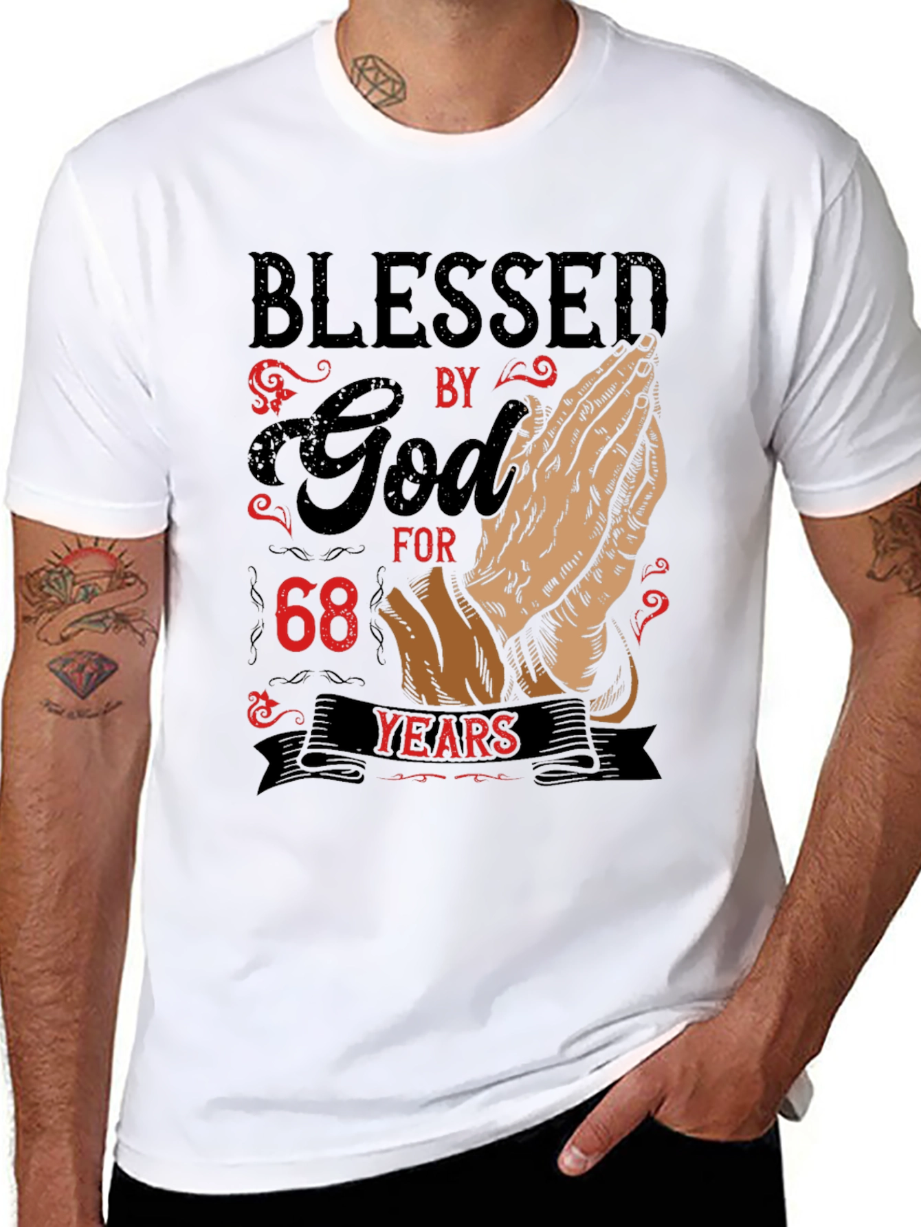 Black Blessed by God 68 Years Graphic Tee view 8