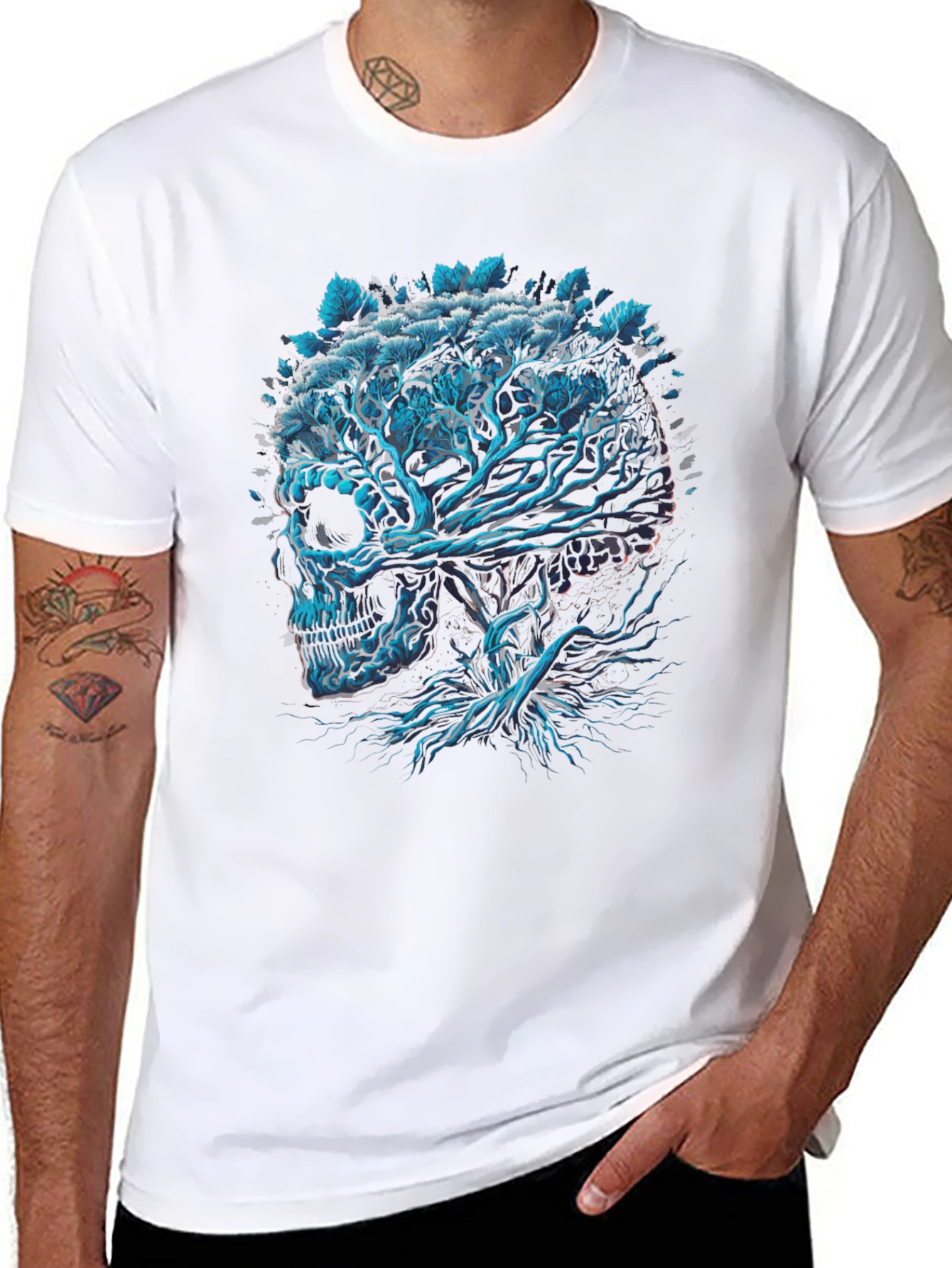 Black Skull Tree Graphic Print Black T-Shirt view 8