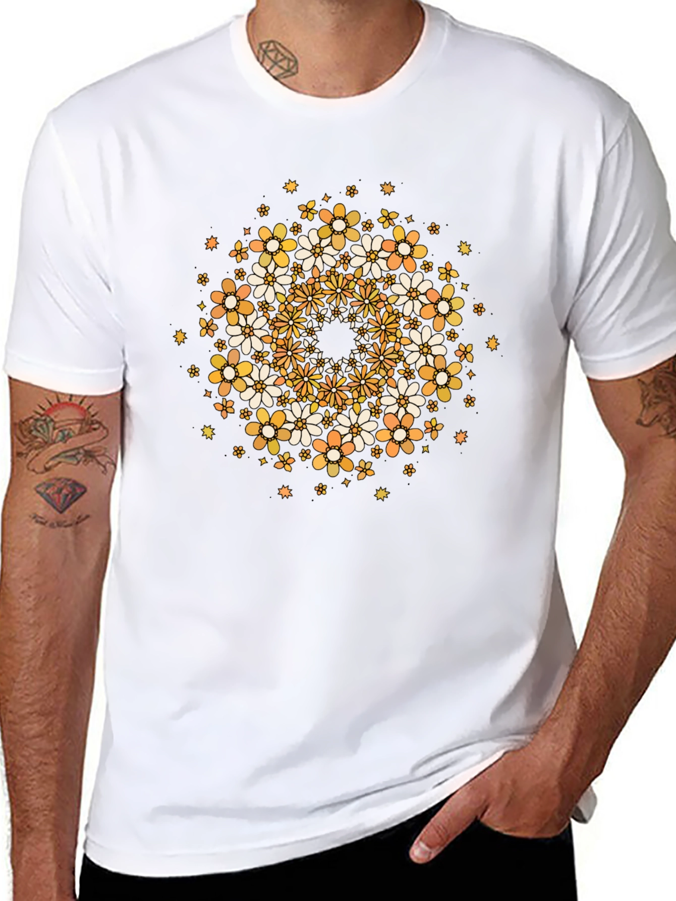 Black Floral Mandala Graphic Tee - Black view 8