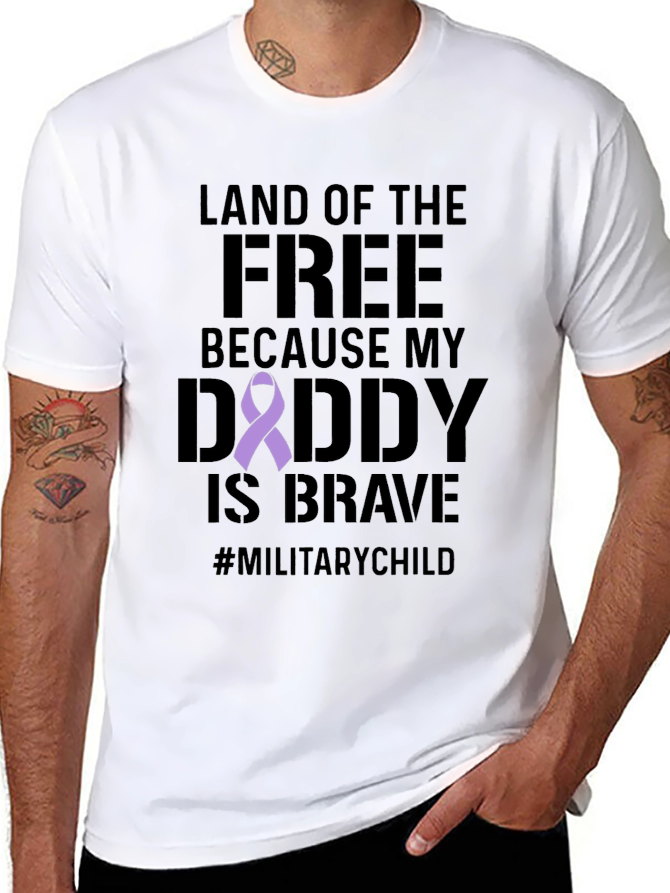Military Child T-Shirt: Land of the Free, Brave Daddy - 8