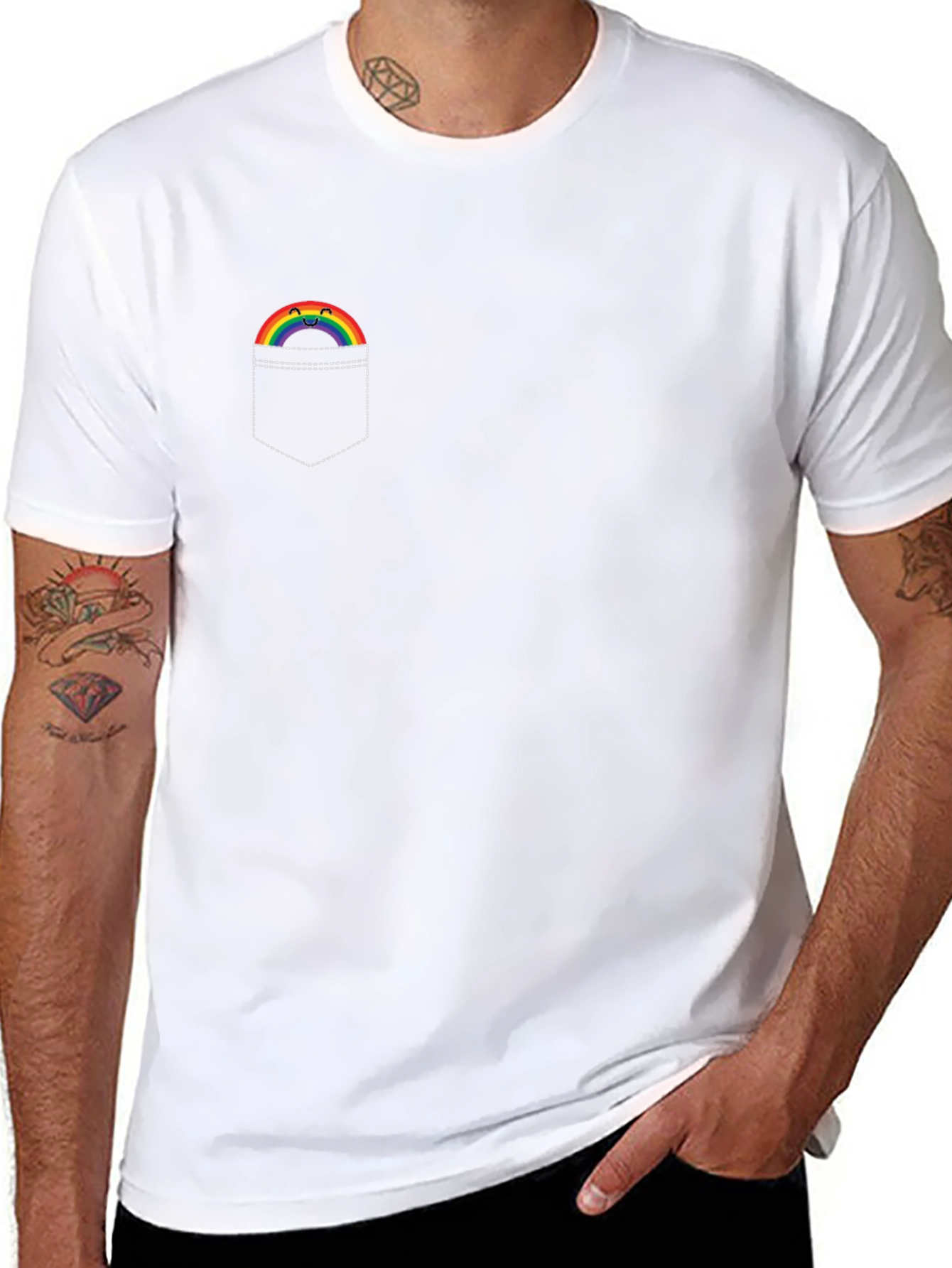 Rainbow Pocket Graphic T-Shirt - Soft Cotton Tee - 8