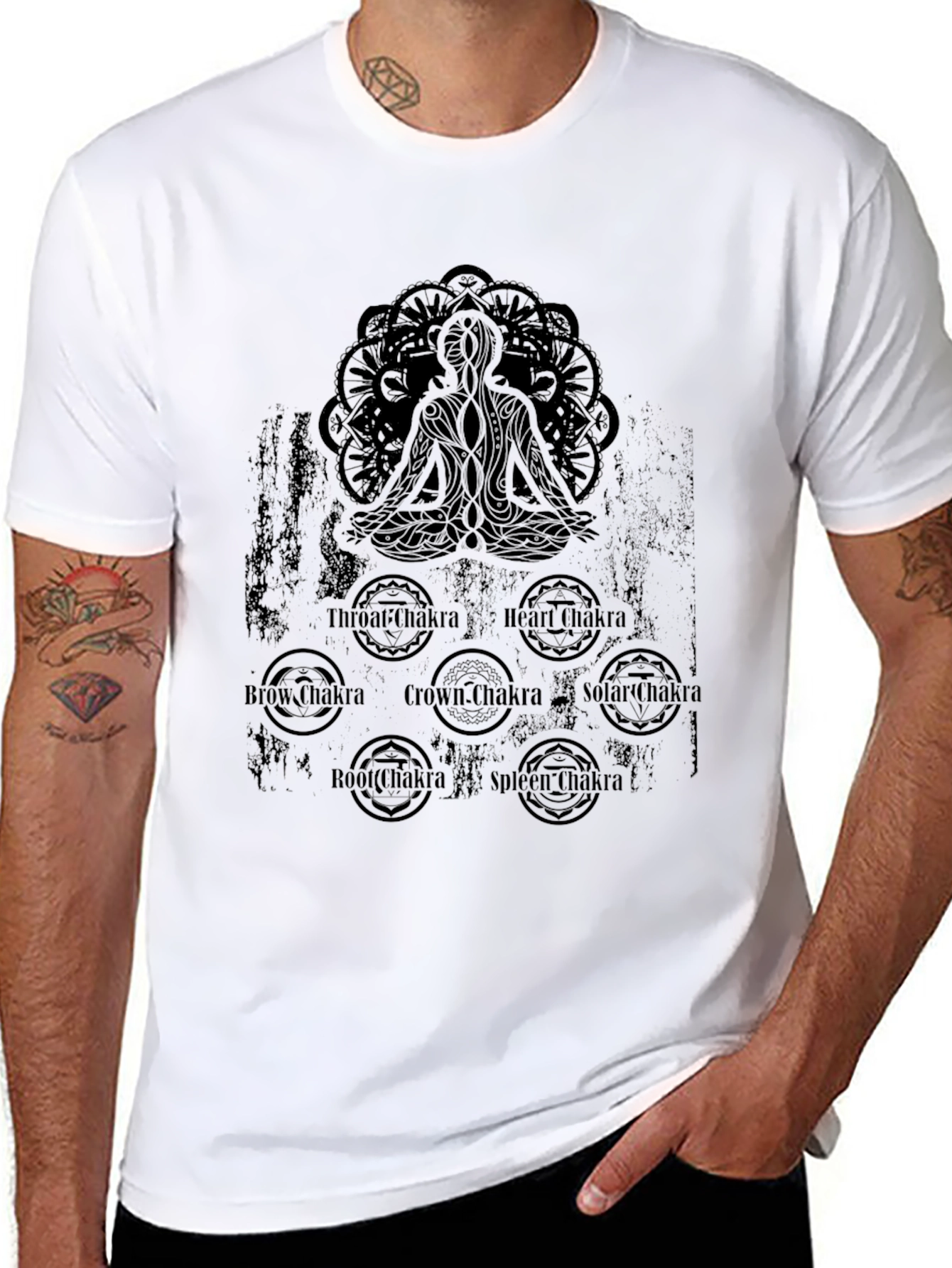 Black Chakra Meditation Graphic Black T-Shirt view 8