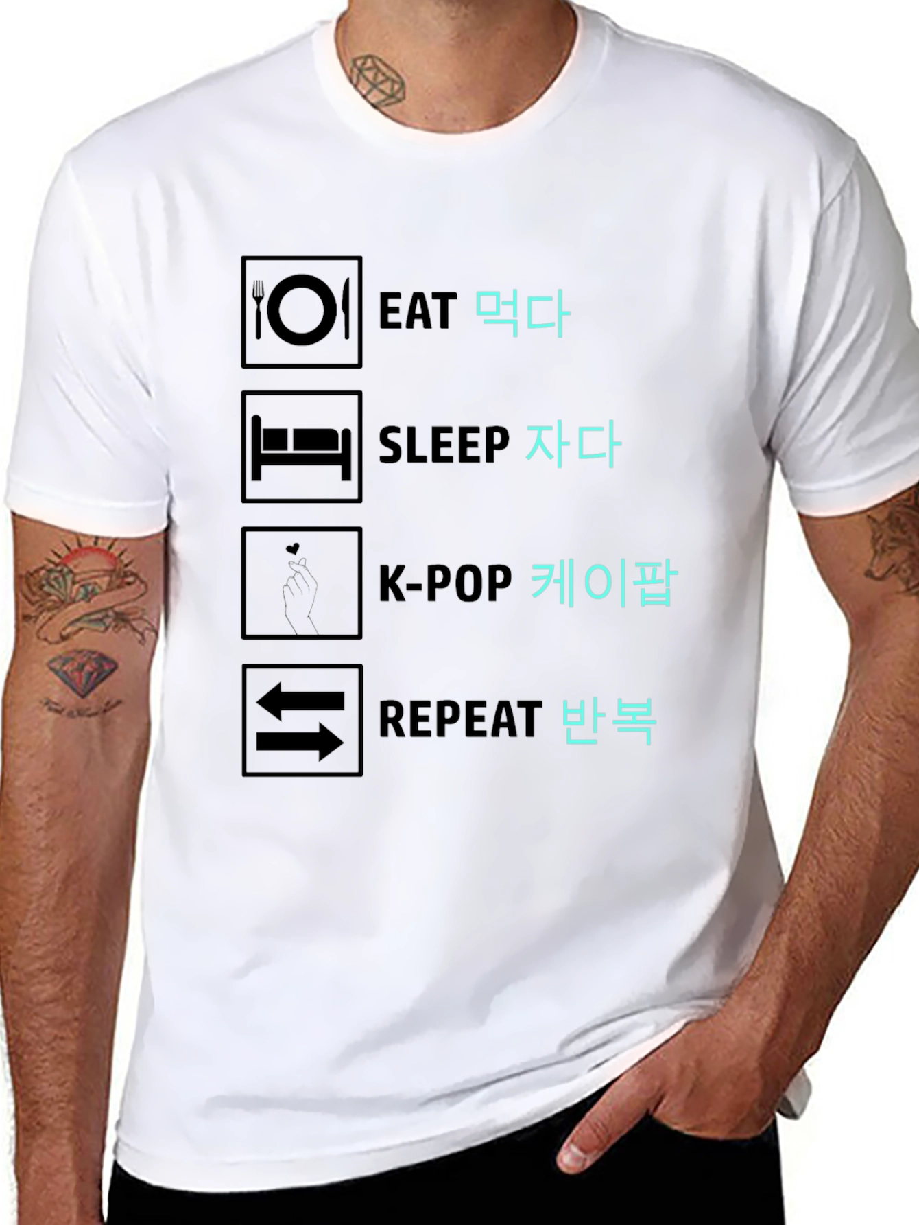 Black Eat Sleep K-Pop Repeat Graphic Tee view 8