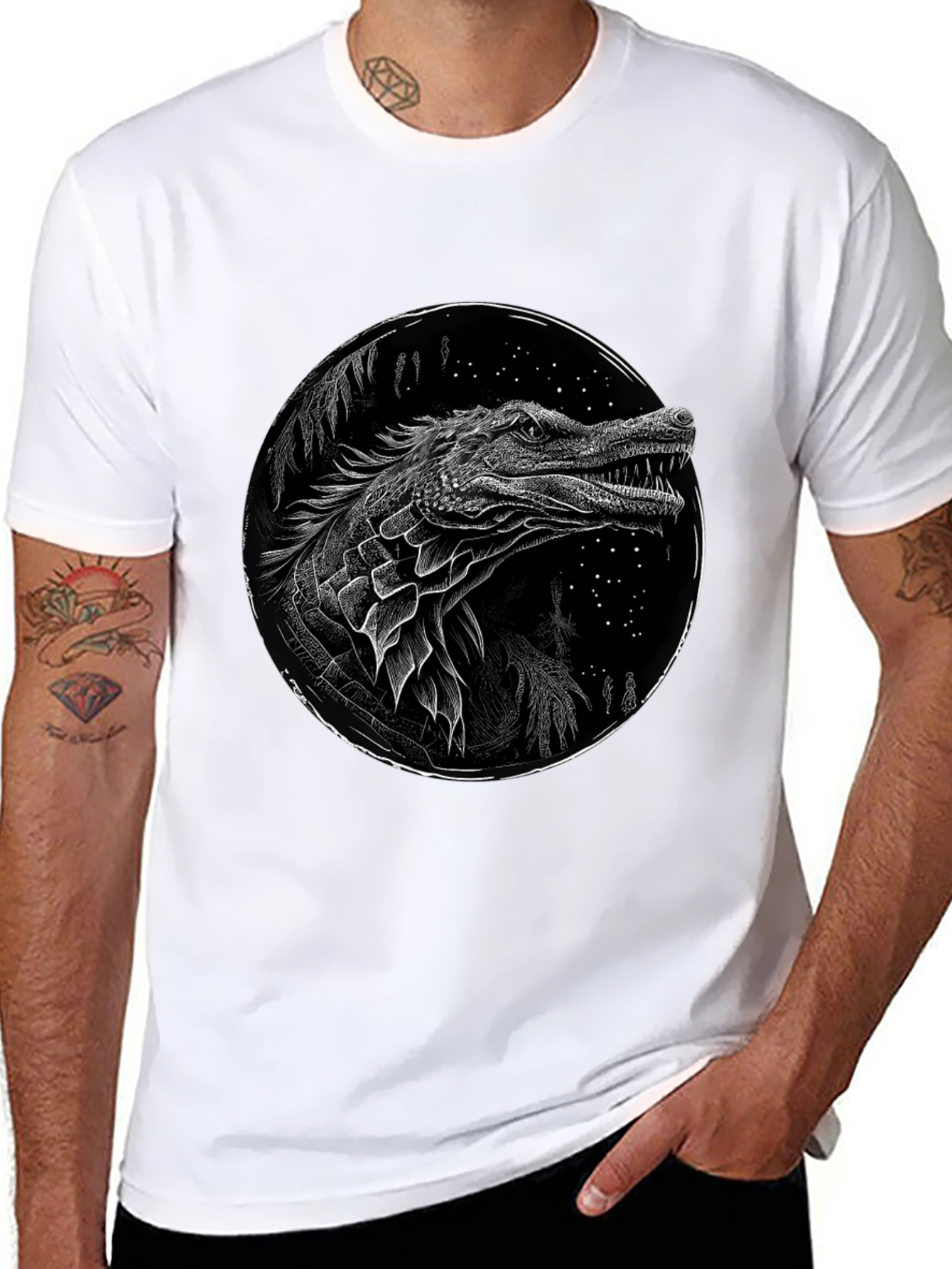 Black Crocodile Graphic Print T-Shirt - Black view 8
