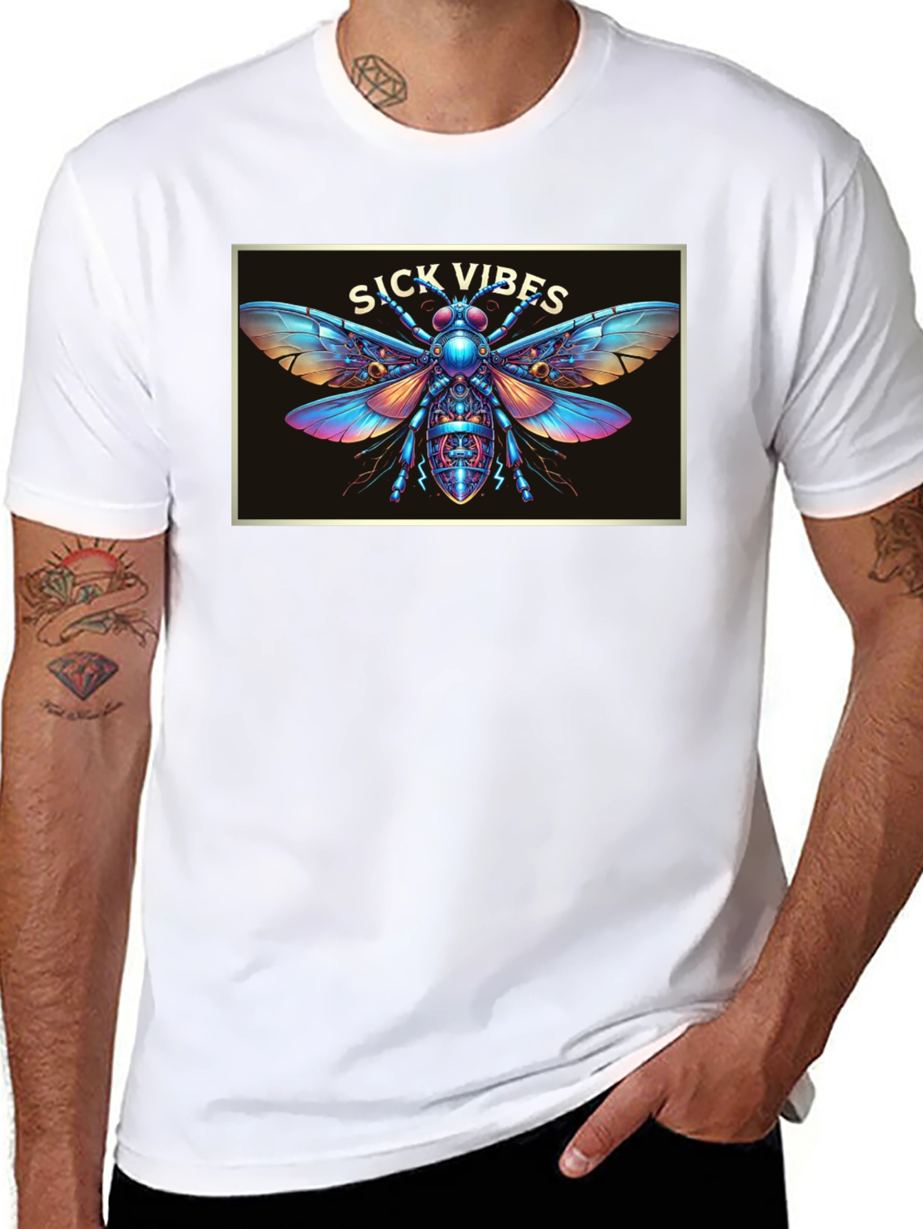 Black Sick Vibes Graphic T-Shirt - Unique Insect Design view 8