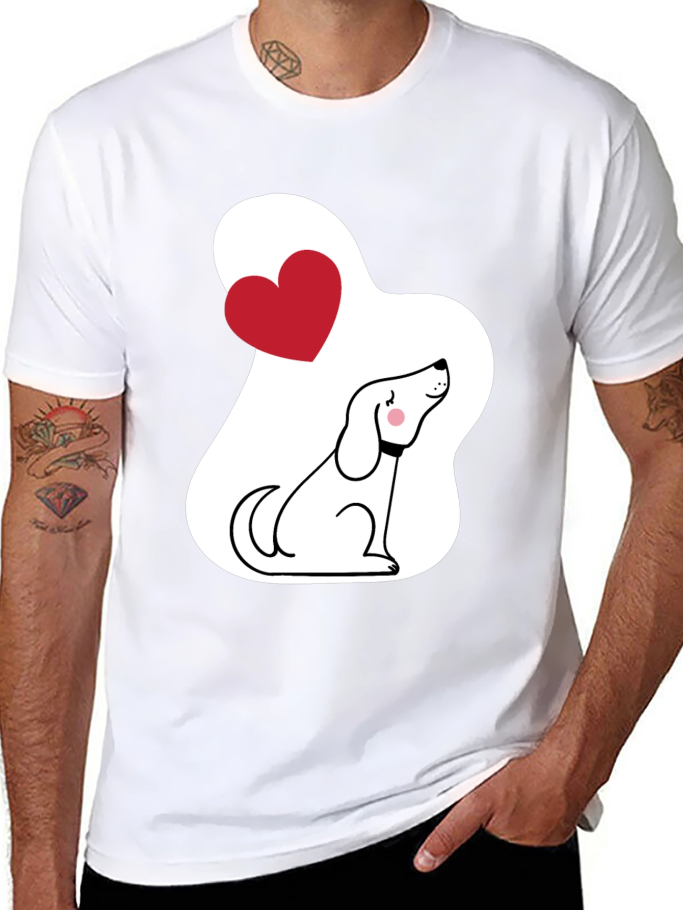 Dog Lover T-Shirt - Cute Cartoon Puppy with Heart - 8