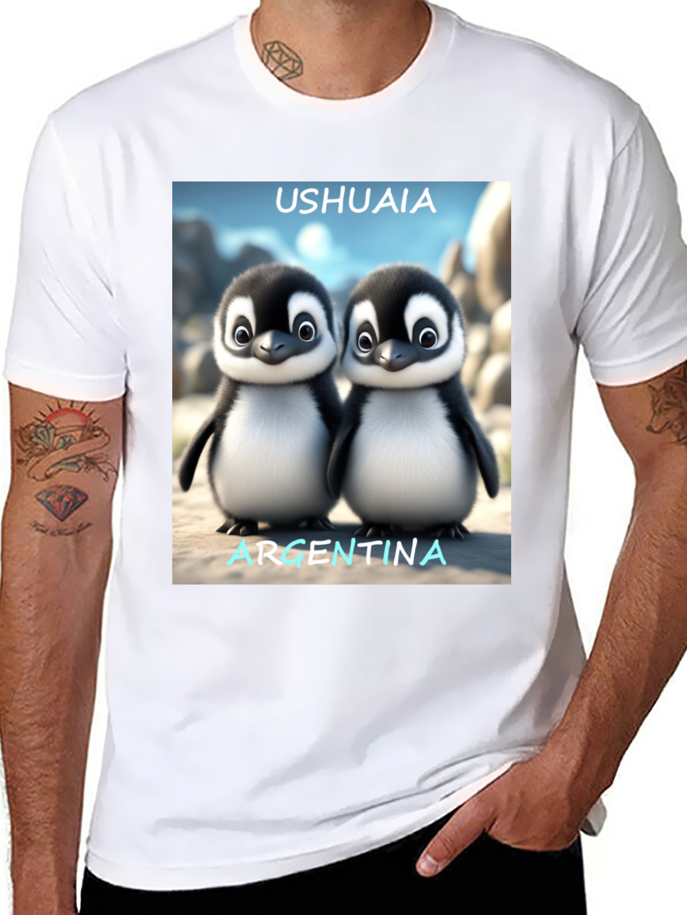 Black Ushuaia Argentina Penguin Tee - Black view 8