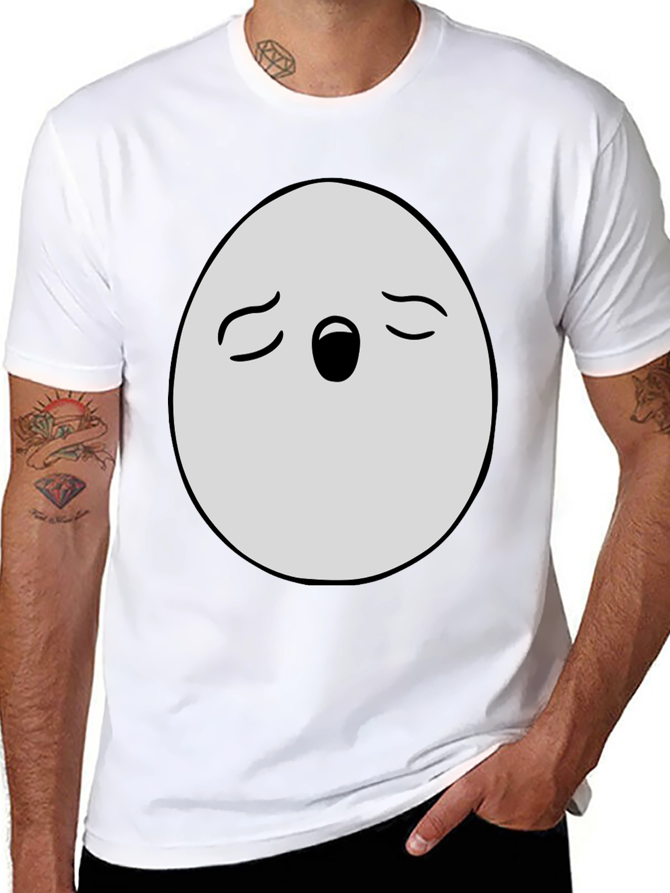 Black Funny Egg Face Graphic T-Shirt - Black Cotton Blend view 8