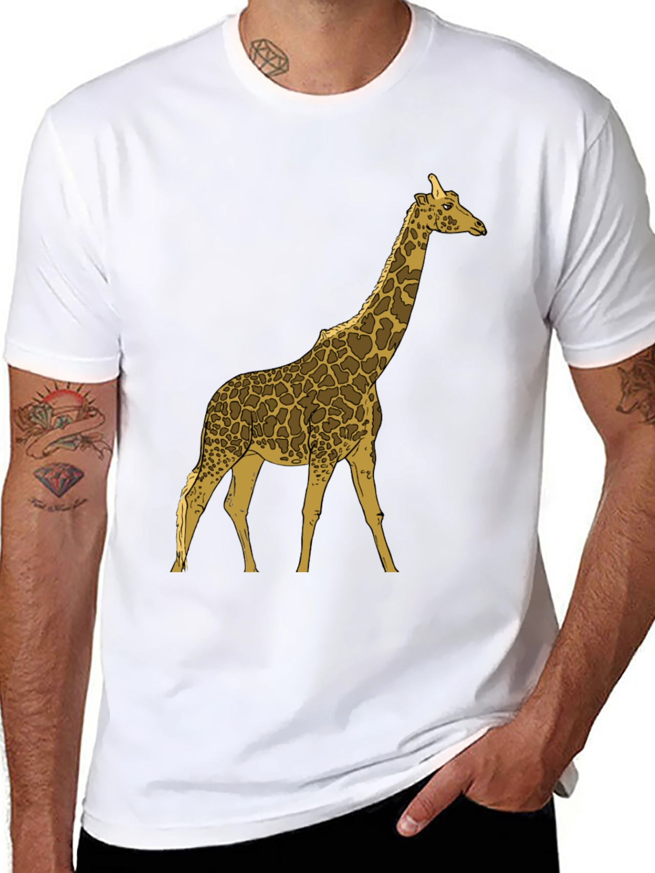 Black Giraffe Graphic Print Black Crew Neck T-Shirt view 8