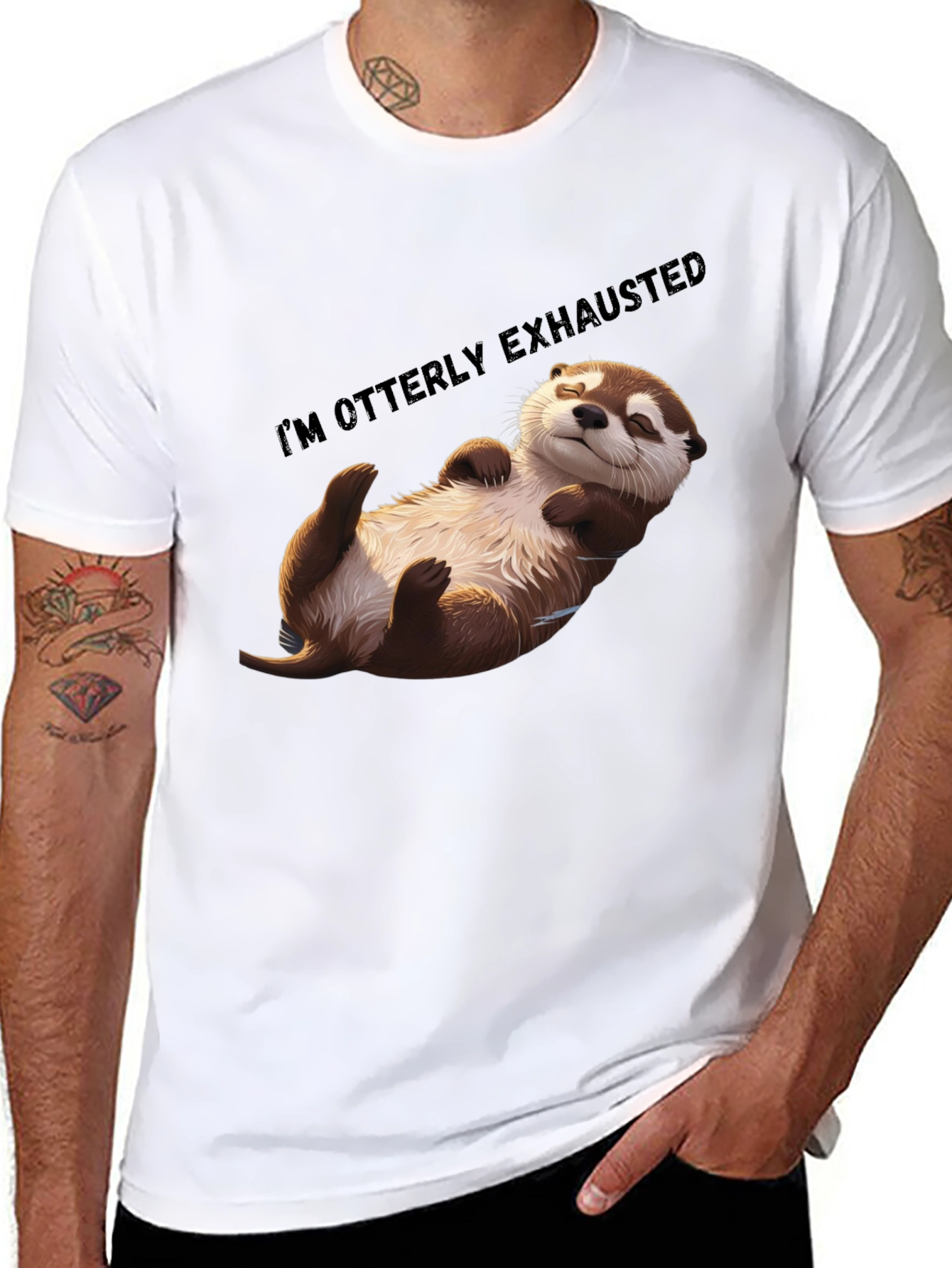 Black Otterly Exhausted T-Shirt - Comfy Casual Wear view 8