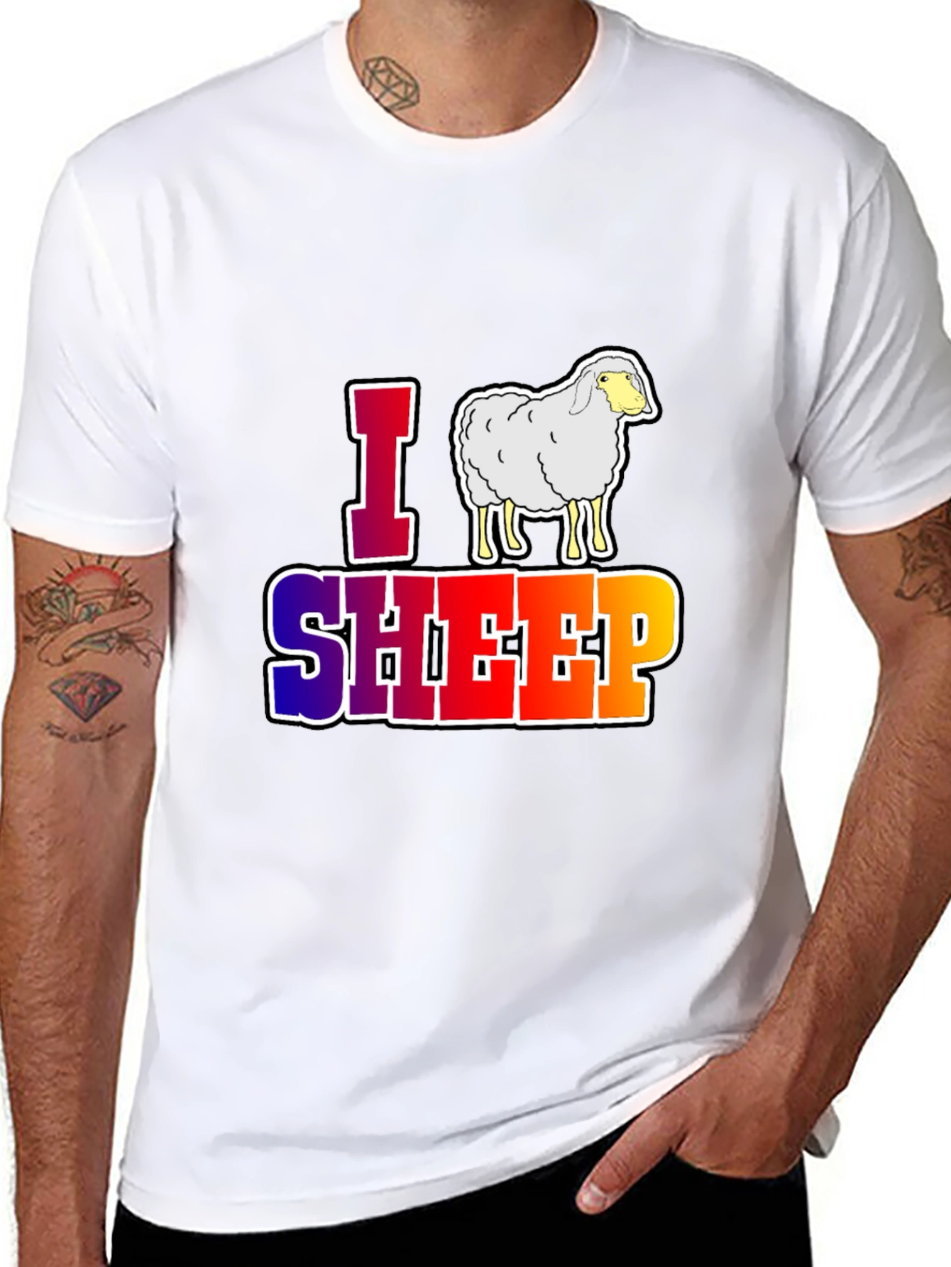 Black I Love Sheep Graphic T-Shirt - Unique Animal Lover Design view 8