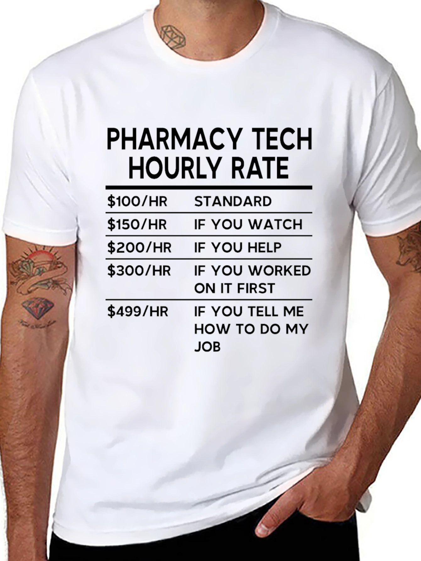 Black Pharmacy Tech Hourly Rate T-Shirt view 8