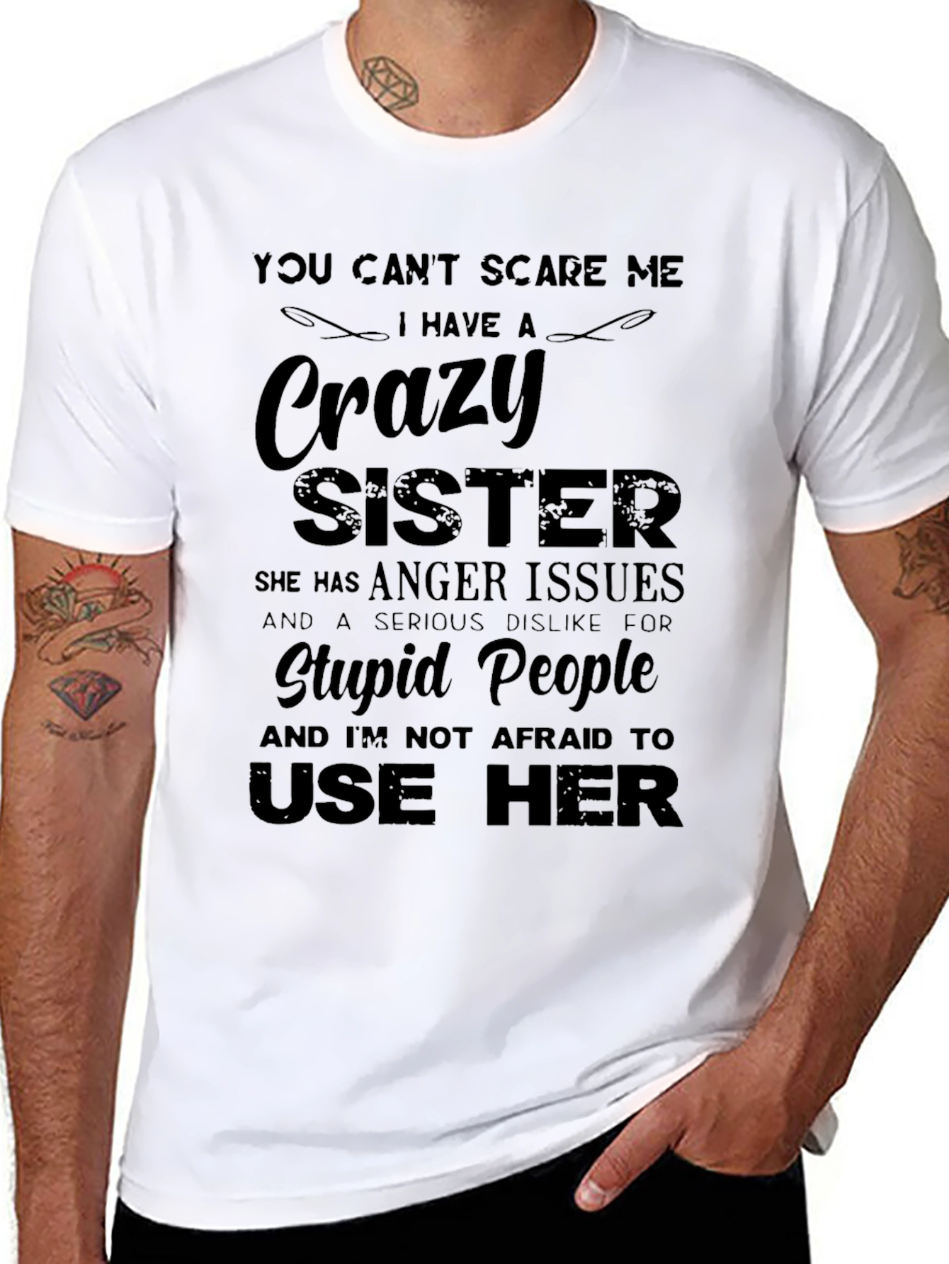 Black Crazy Sister T-Shirt: Don't Scare Me! view 8