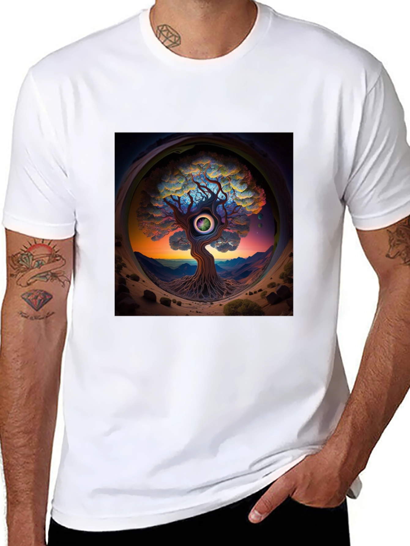 Black Third Eye Tree Graphic Tee - Unique Design view 8