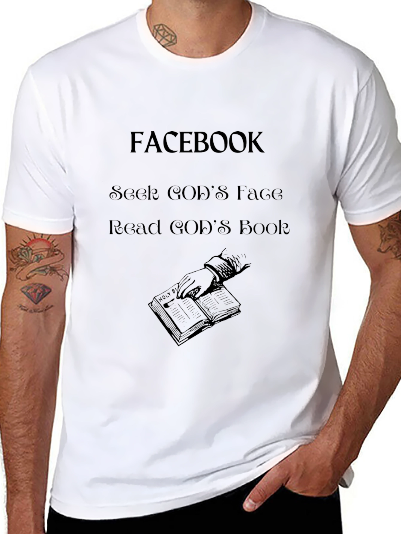 Black Facebook Seek God's Face Read God's Book Black Tee view 8