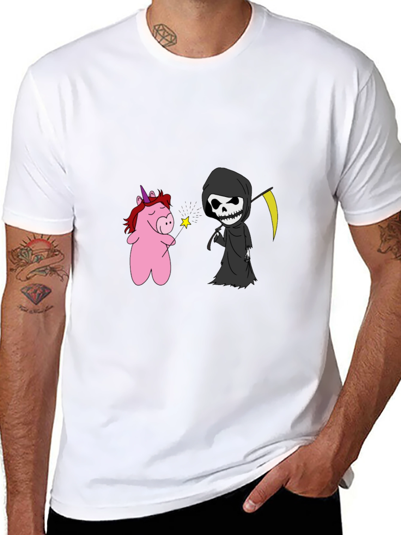 Black Unicorn & Grim Reaper Graphic Tee - Black Cotton Blend view 8