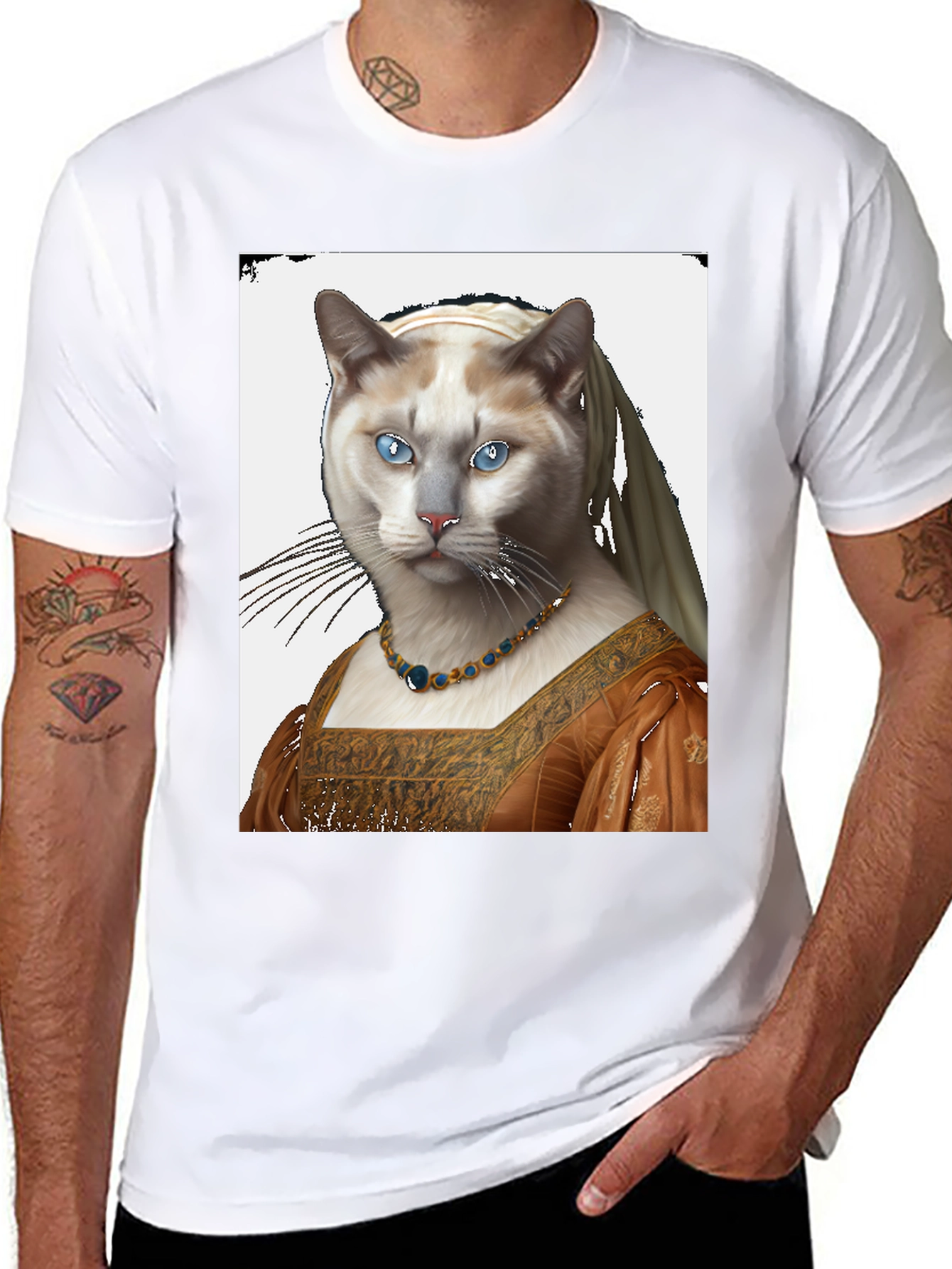Black Cat with Pearl Earring T-Shirt view 8