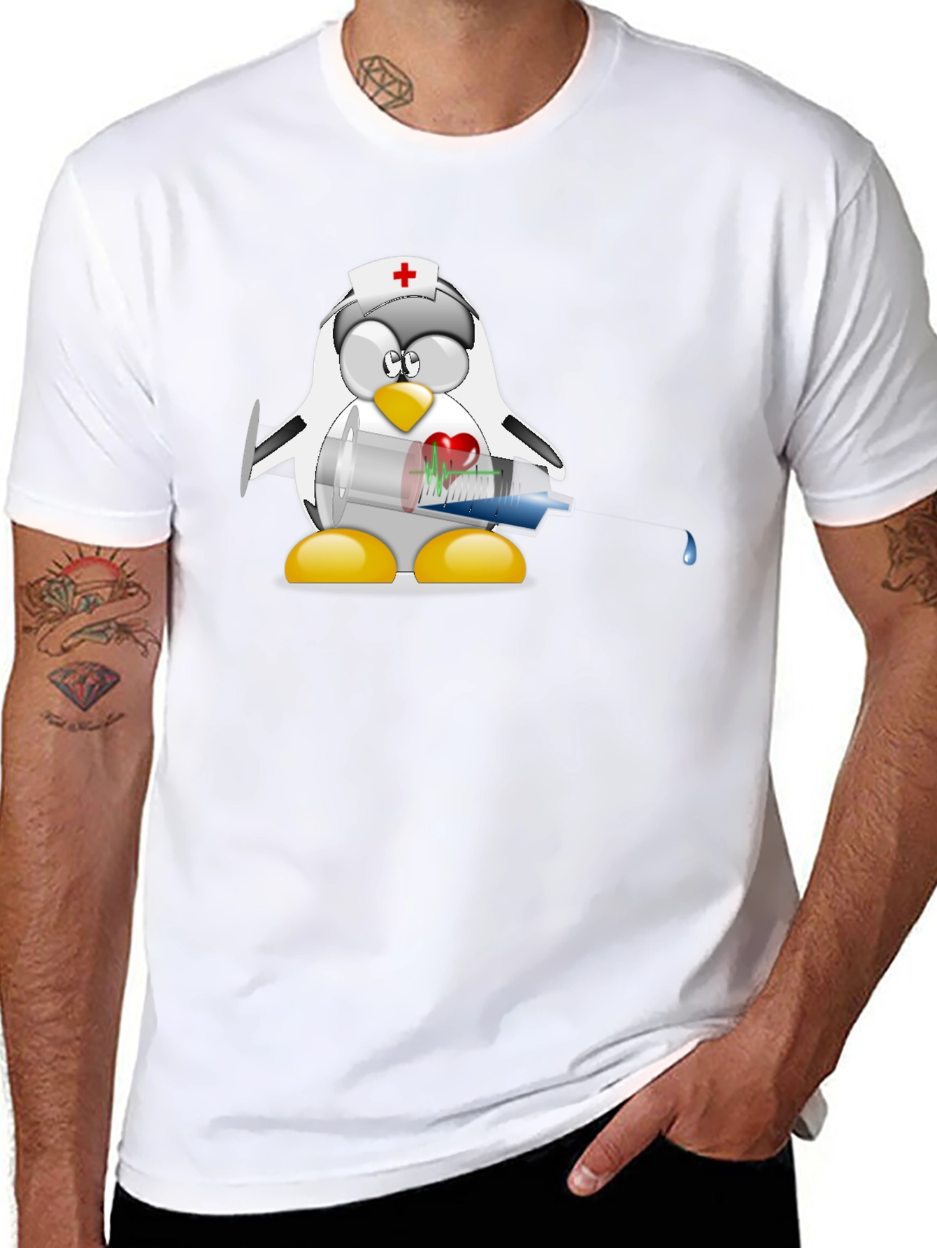 Black Nurse Penguin T-Shirt - Black Cotton Tee view 8