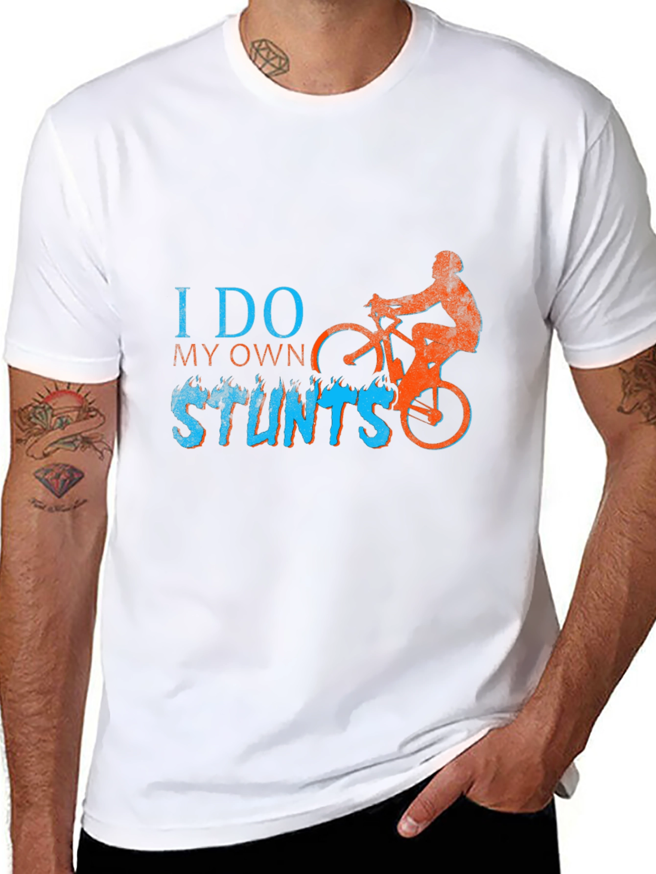 Black I Do My Own Stunts T-Shirt - Biker Design view 8
