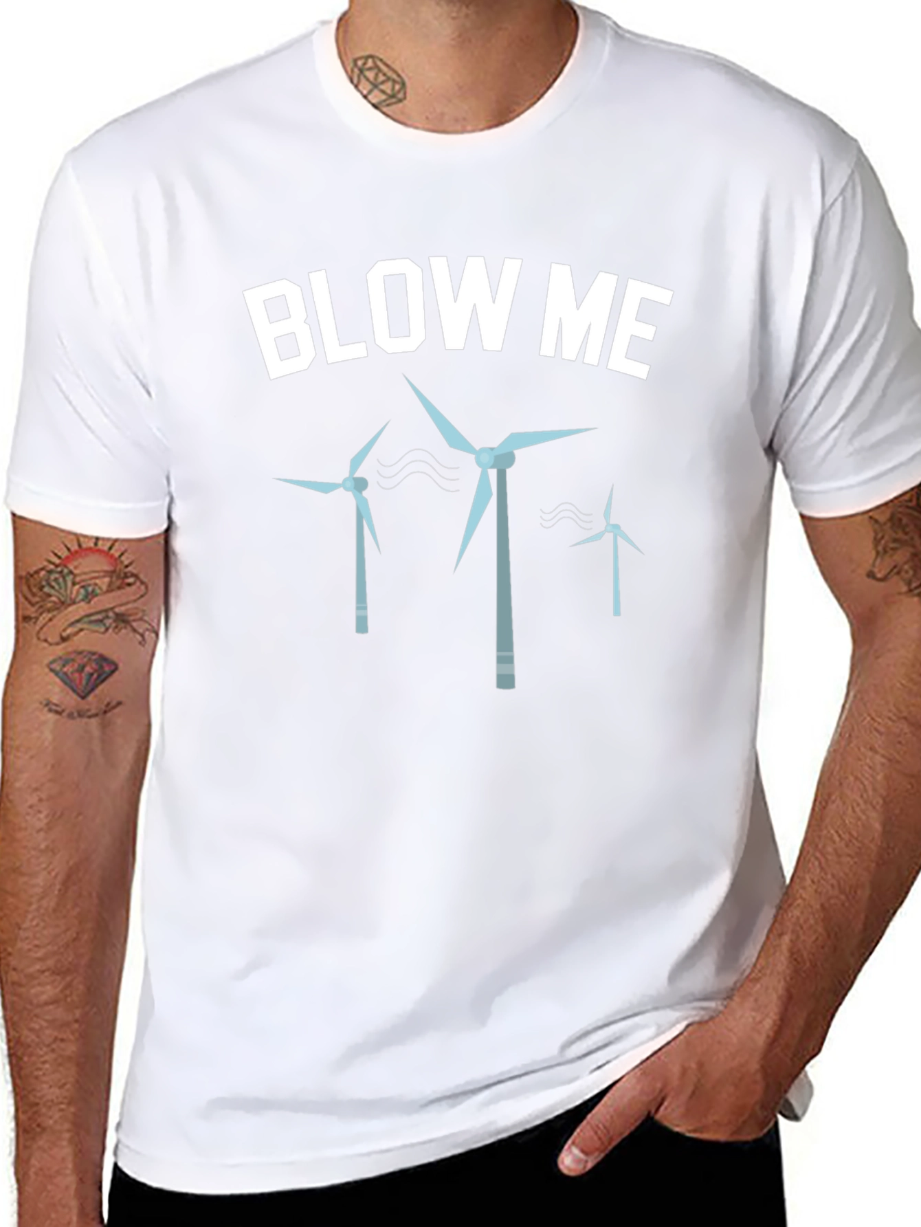 Black Blow Me Wind Turbines Graphic Tee - Black view 8
