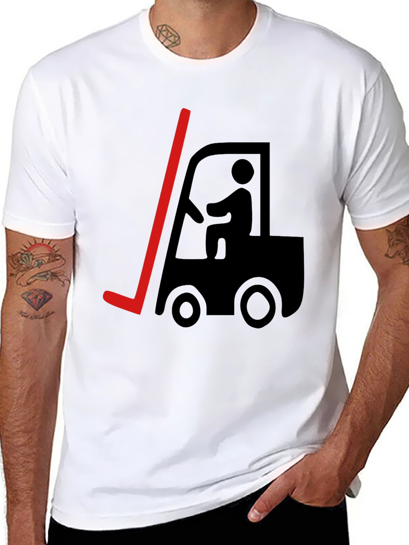 Black Forklift Humor Graphic T-Shirt - Black Cotton Tee view 8