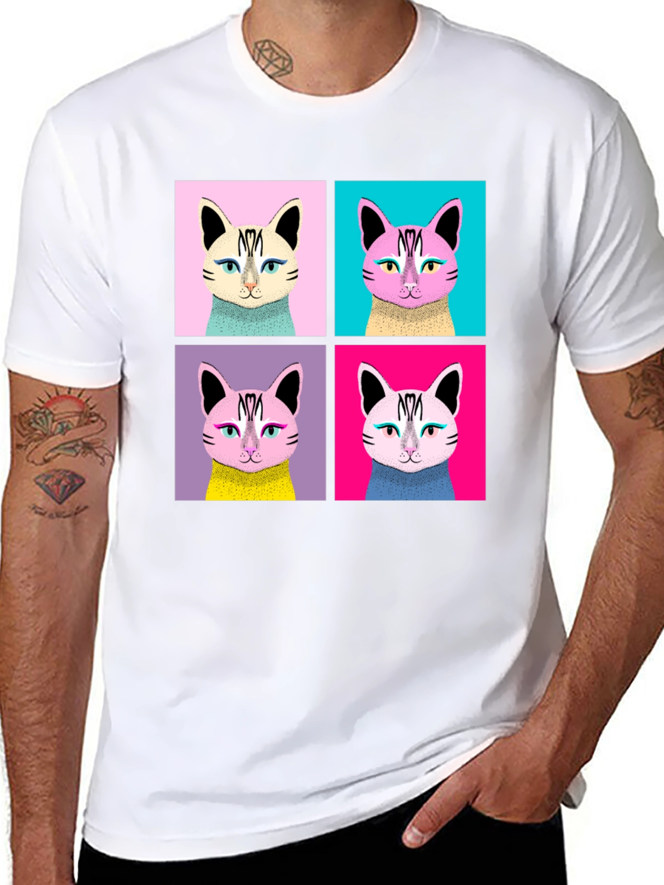 Black Pop Art Cat Graphic Black T-Shirt view 8