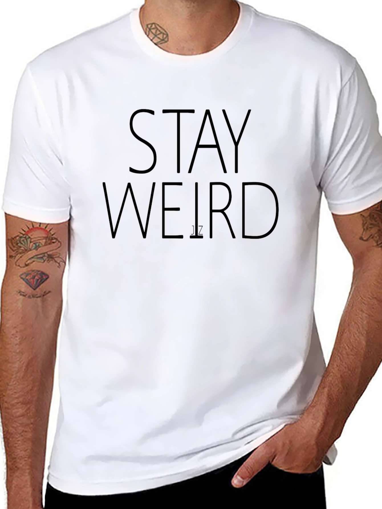 Black Stay Weird Graphic Tee - Black Cotton T-Shirt view 8