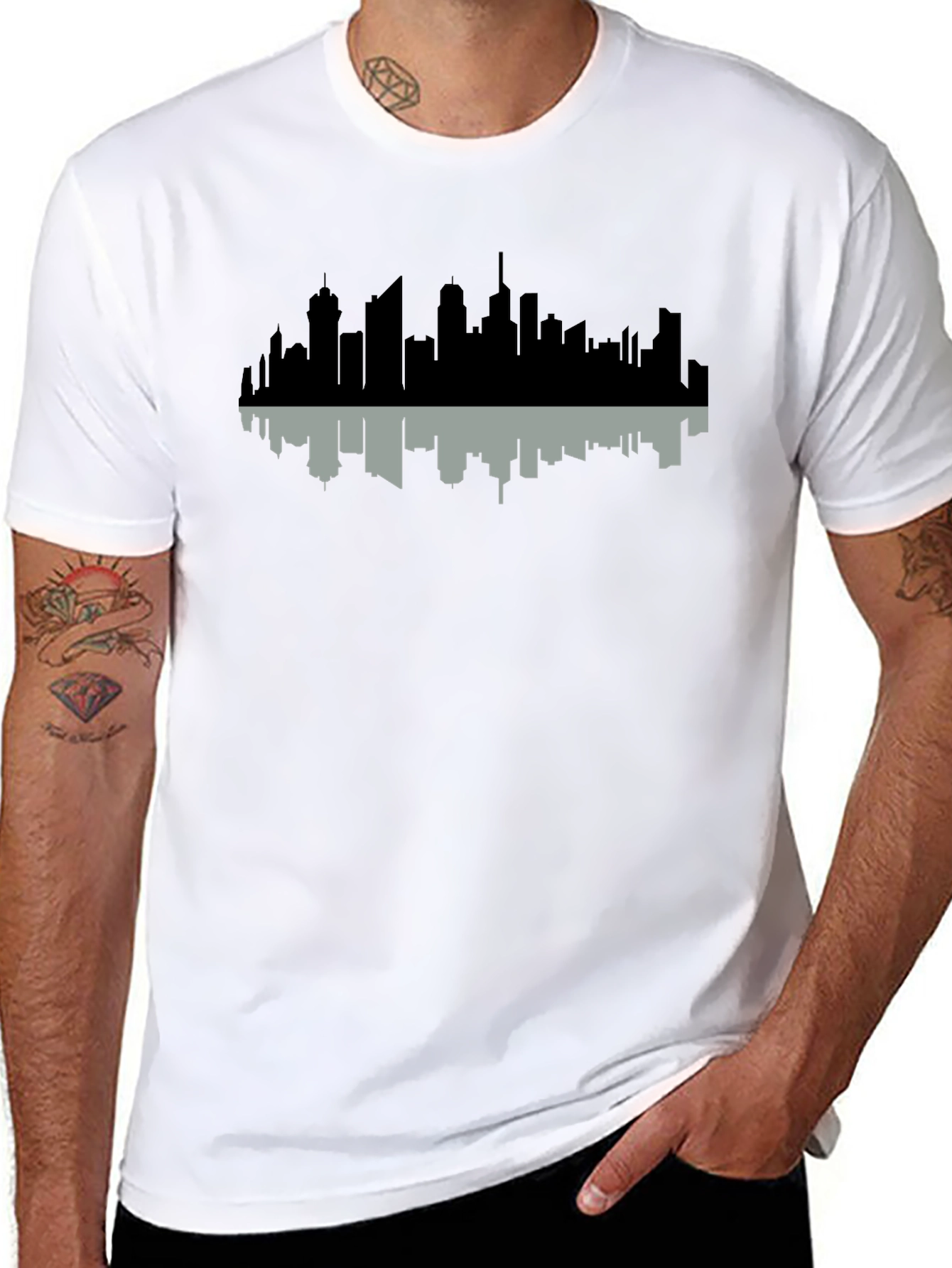 Black Cityscape Reflection Tee - Modern Graphic Print view 8