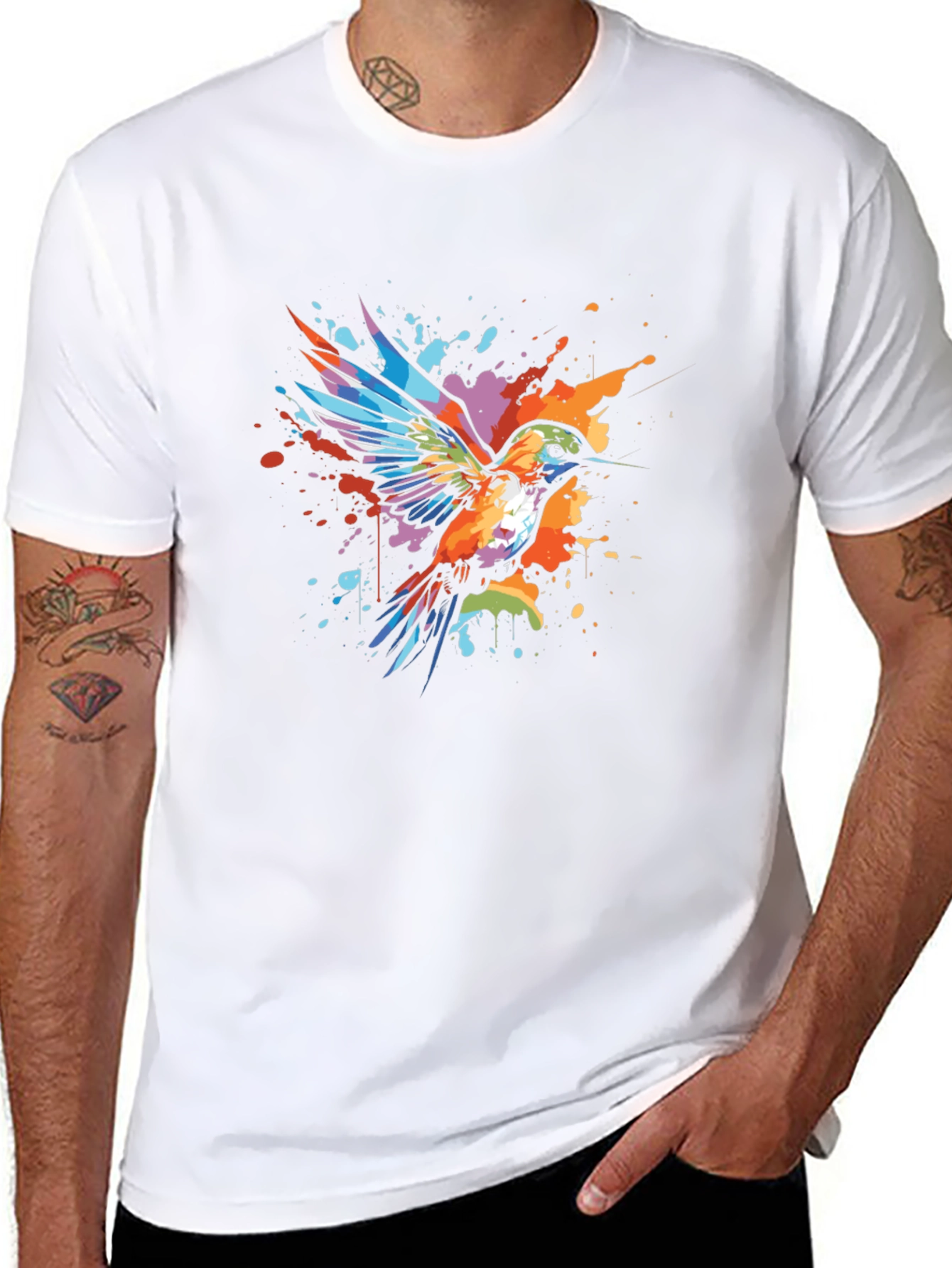 Black Hummingbird Splatter Art Graphic Tee - Unique Design view 8