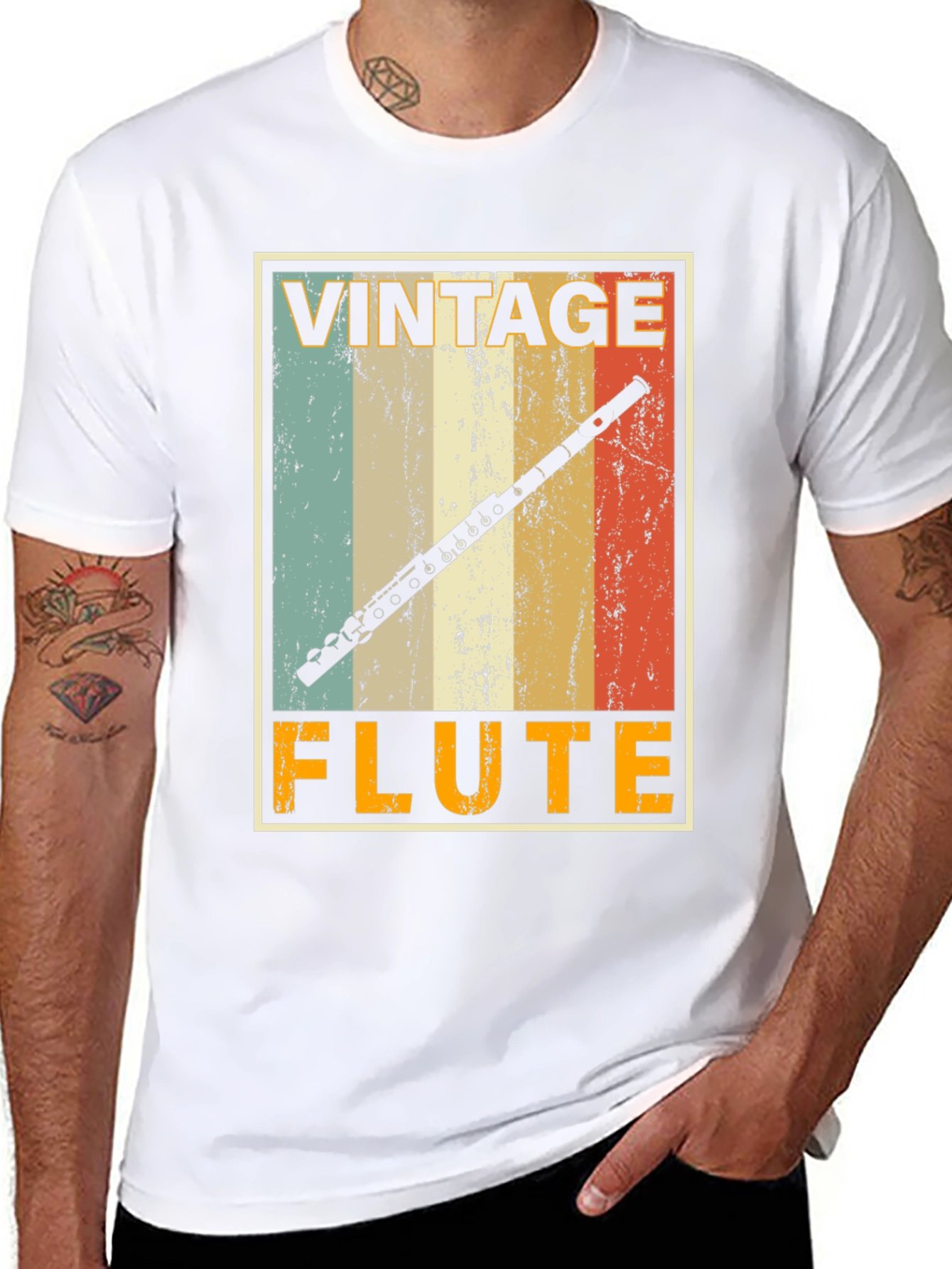 Black Vintage Flute T-Shirt - Musician's Retro Style Tee view 8