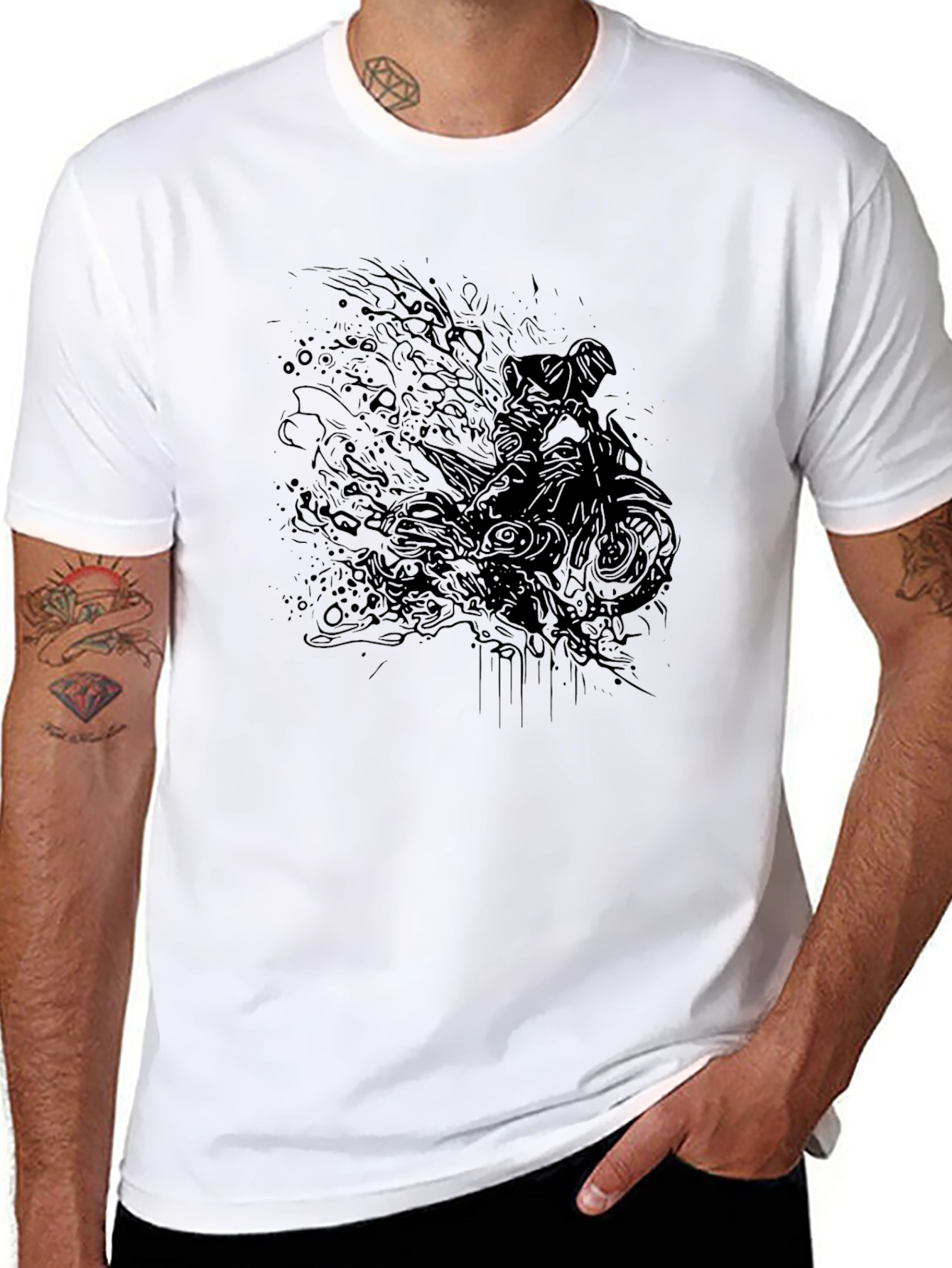 Black Black Graphic T-Shirt with Motorcycle Design view 8