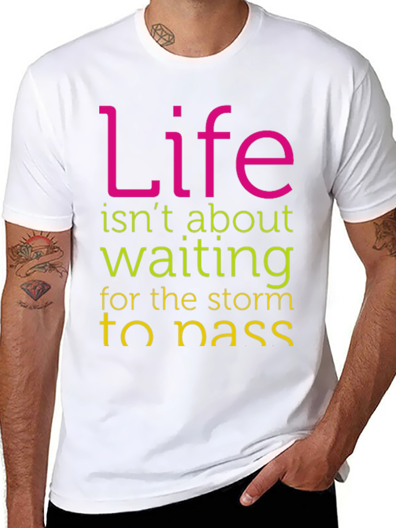 Black Inspirational Graphic T-Shirt - Life Isn't About Waiting view 8