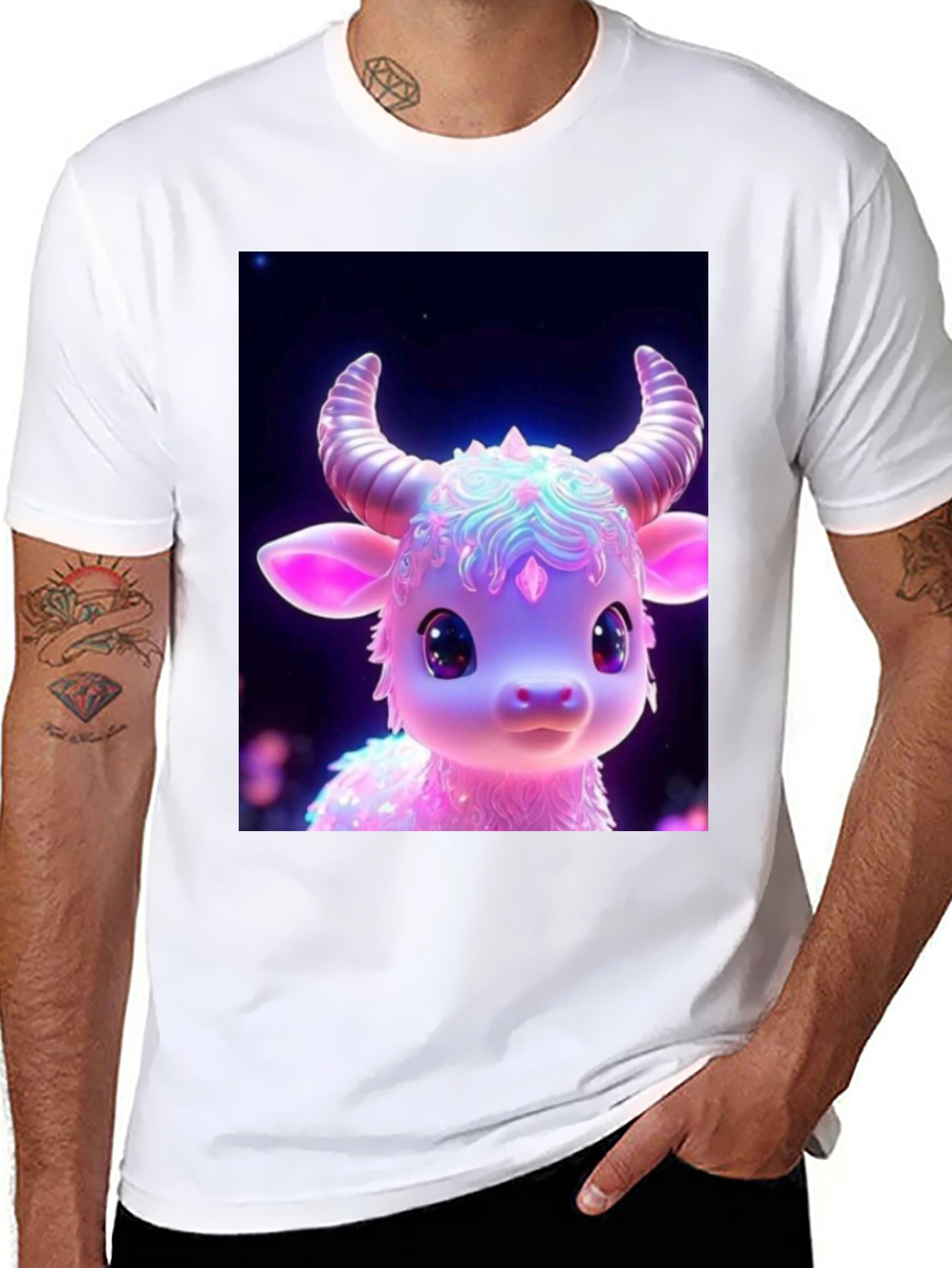 Black Cute Cartoon Cow Graphic Tee - Black view 8