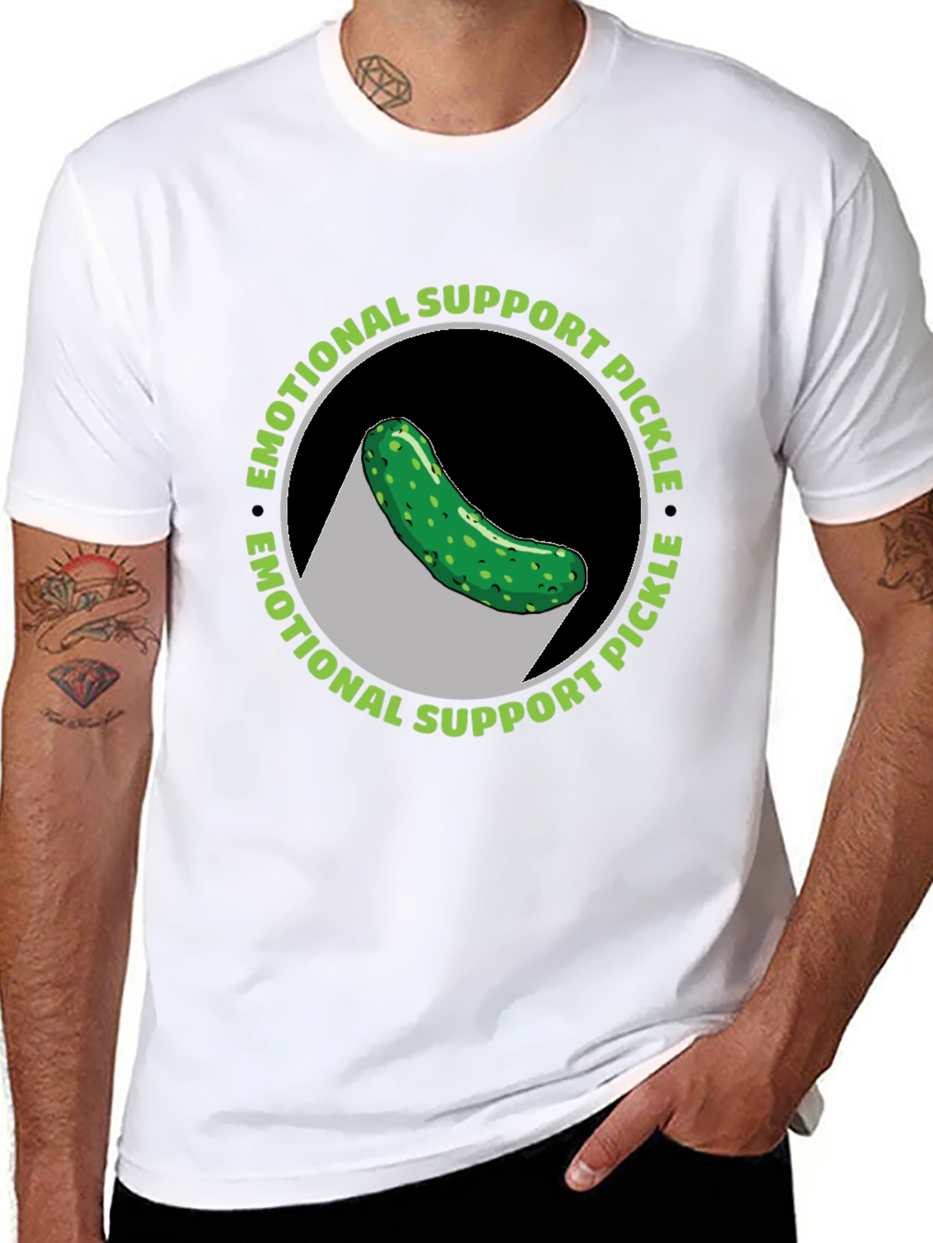 Black Emotional Support Pickle T-Shirt - Funny Graphic Tee view 8